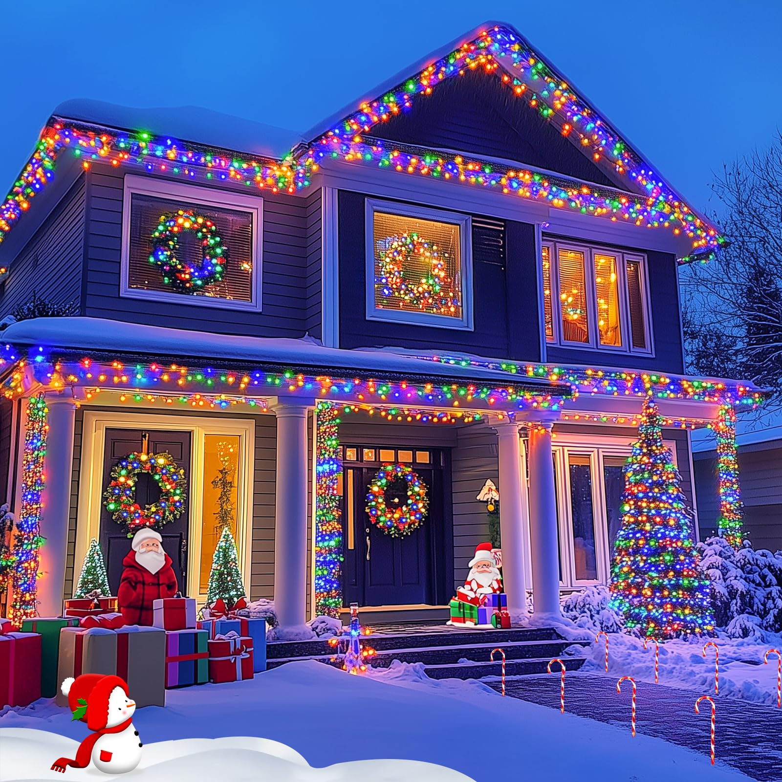 JMEXSUSS Solar Christmas Lights, 600 LED, 206.7 ft, Multicolor, Waterproof, 8 Modes for Outdoor Yard Patio Decorations