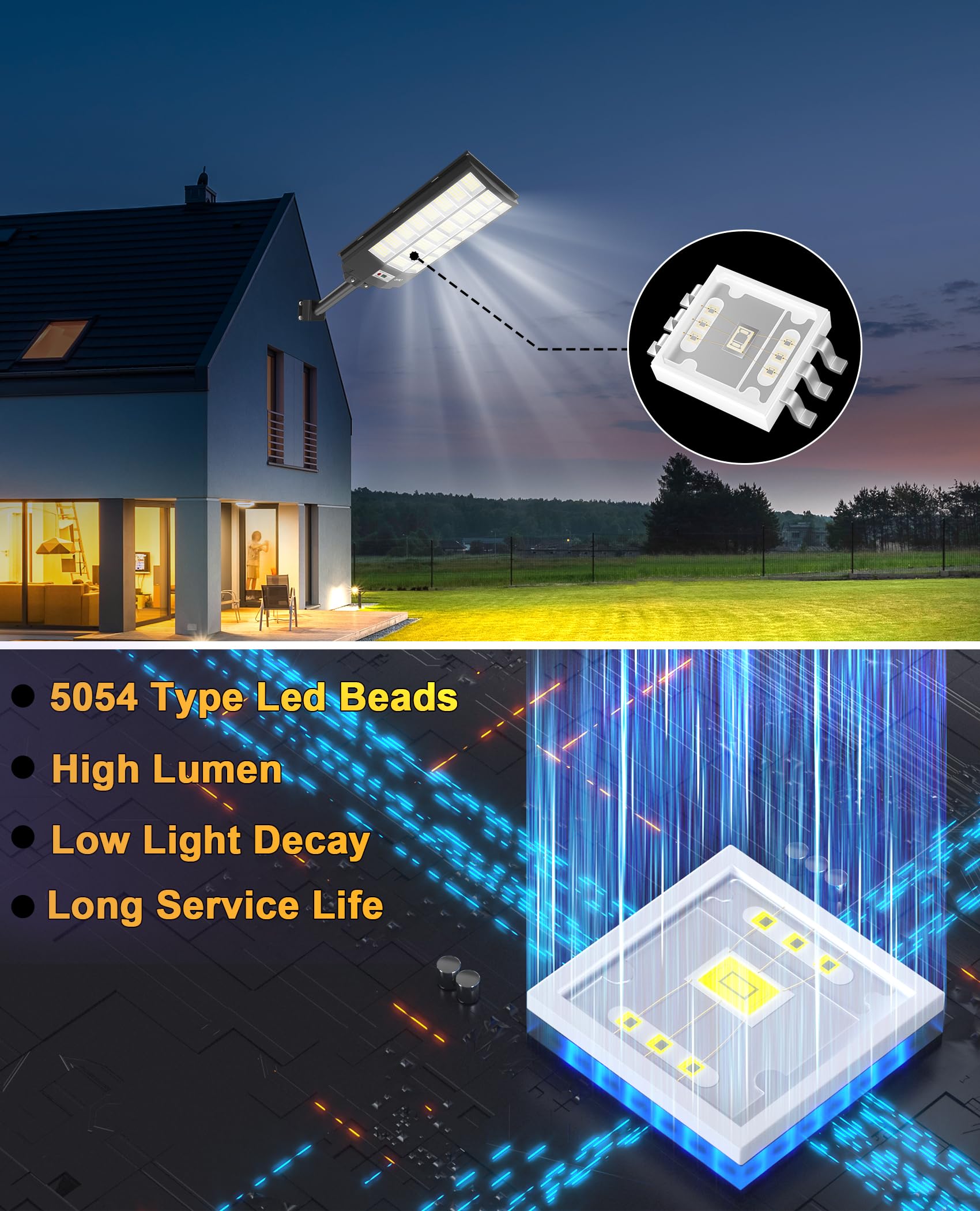 JAYNLT Solar Street Lights Y-8600W, 6500K Motion Sensor Flood Light, Outdoor, Black, 1 Pack