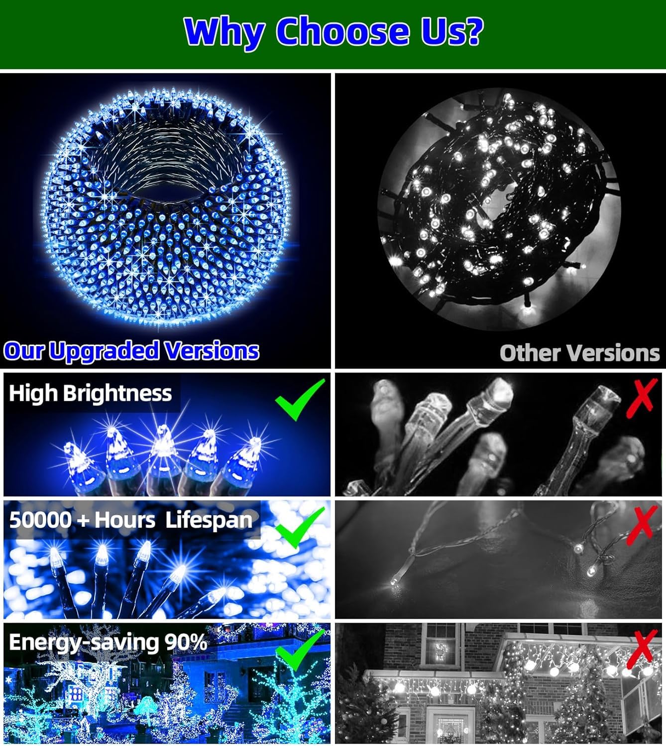 1500 Led 470Ft Christmas Lights Outdoor 12 Lighting Modes Christmas String Lights With Timer  Dimmable Blue Cool White Led Stringlights Waterproof For Yard Wedding Party Holiday Decor Blue&Coolwhite