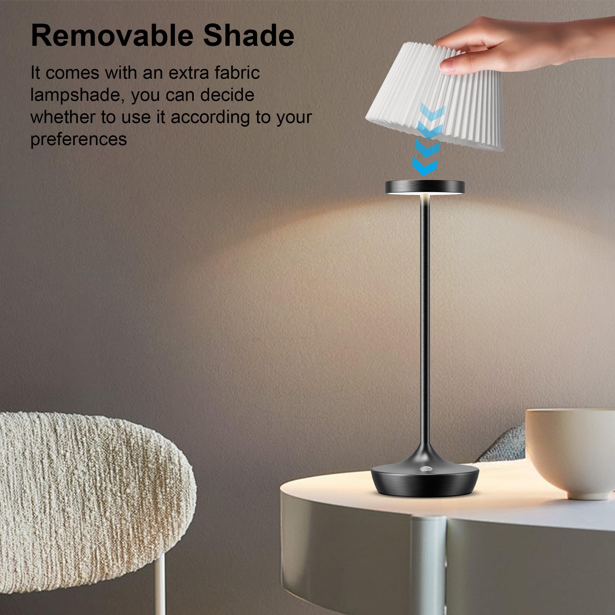 YHT 2 Pack Cordless Table Lamp Rechargeable,6000mAh Battery Operated LED Desk Lamp,Portable Outdoor Waterproof 3-Color Touch Dim