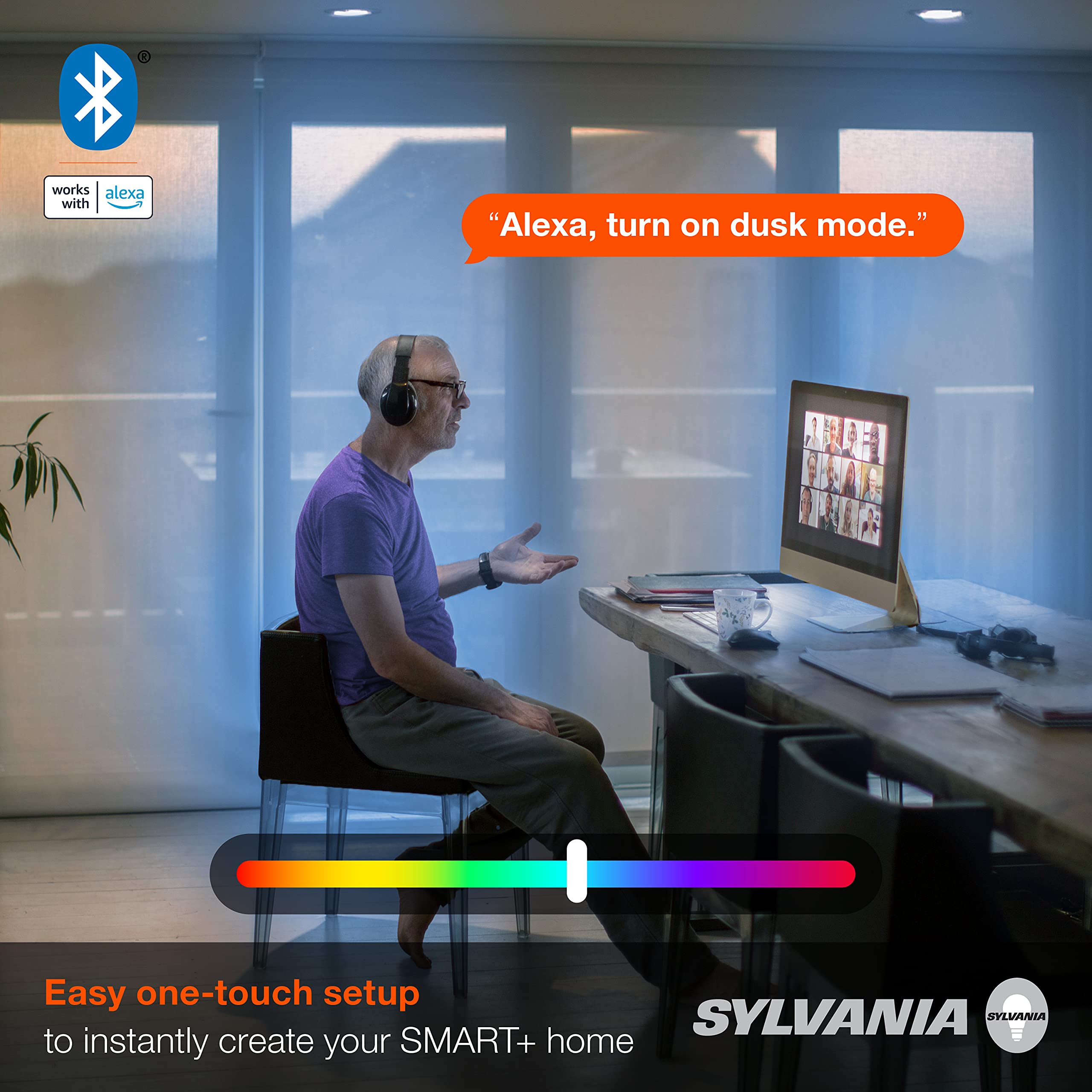 LEDVANCE SYLVANIA Bluetooth Mesh LED Smart Bulb, RGBW Full Color, Adjustable White, BR30 65W Replacement, E26, 2 Count