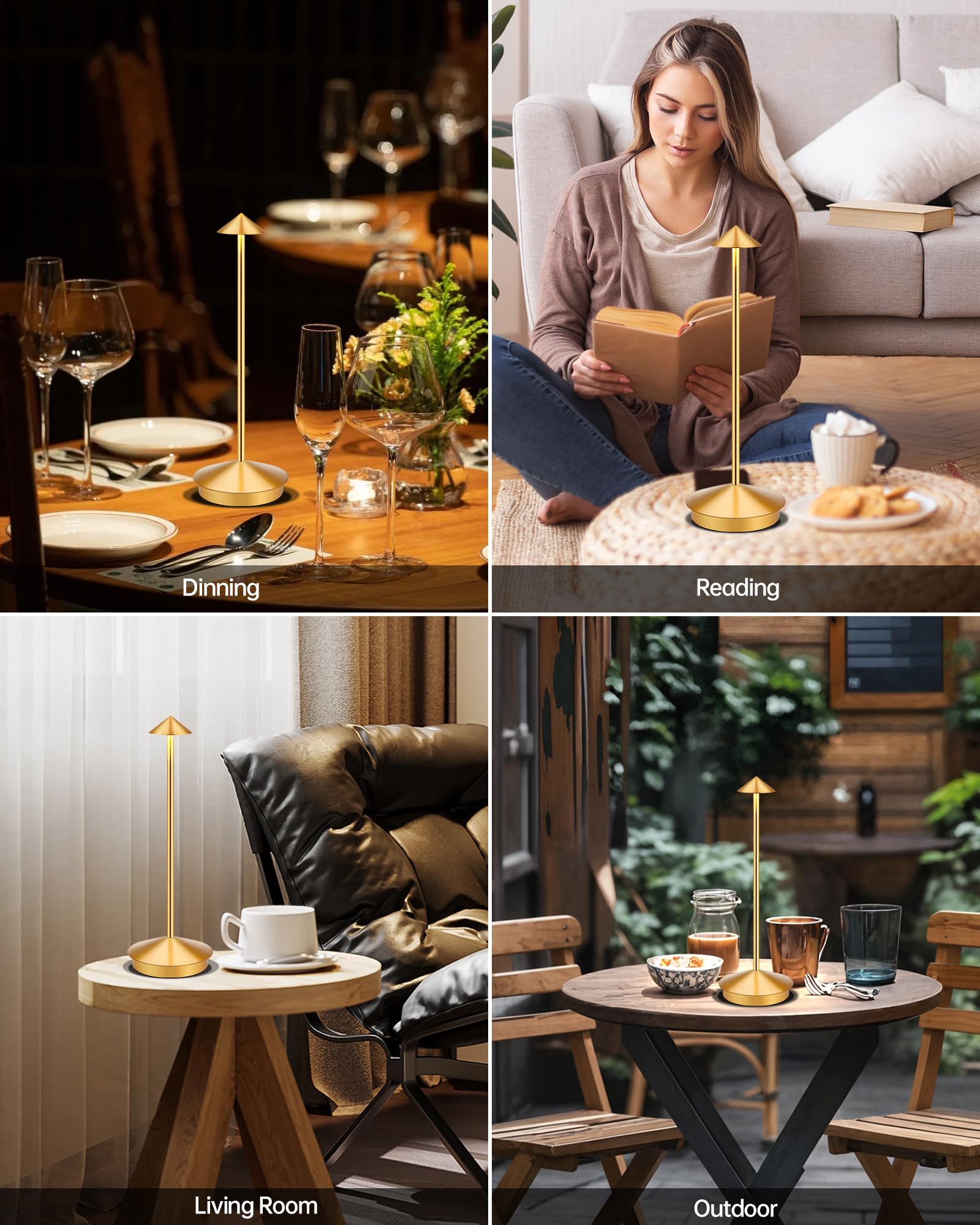 XMINKDZA Portable LED Table Lamp 2 Pack, Rechargeable 6000mAh, Dimmable, IP54 Waterproof, Bronze, Model XDJDSJBBM