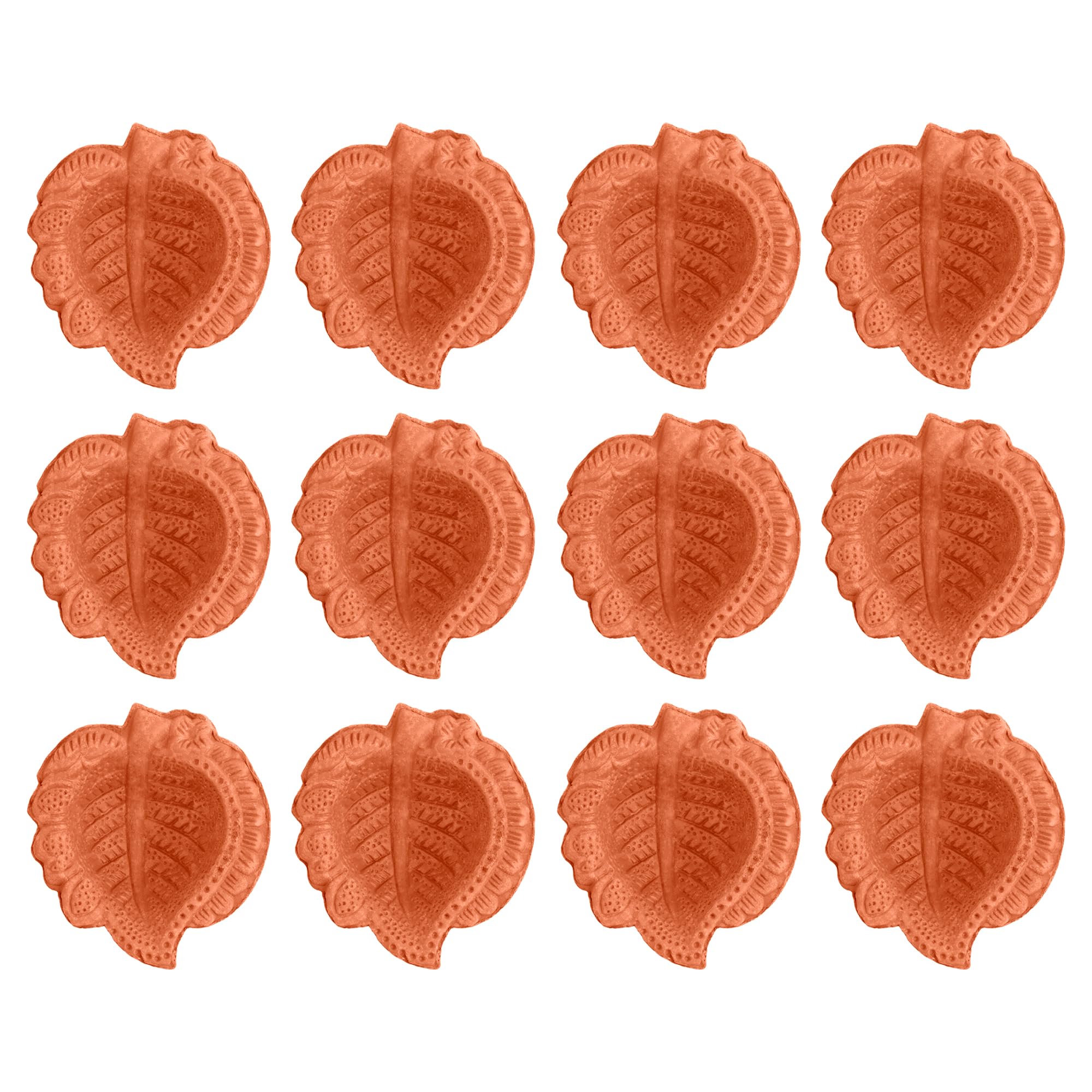 Craftsman 12 Pc Clay Diya Set, Handmade Terracotta Oil Lamps, Design 2, Brown, Model DIYA113 for Diwali Festive Decor