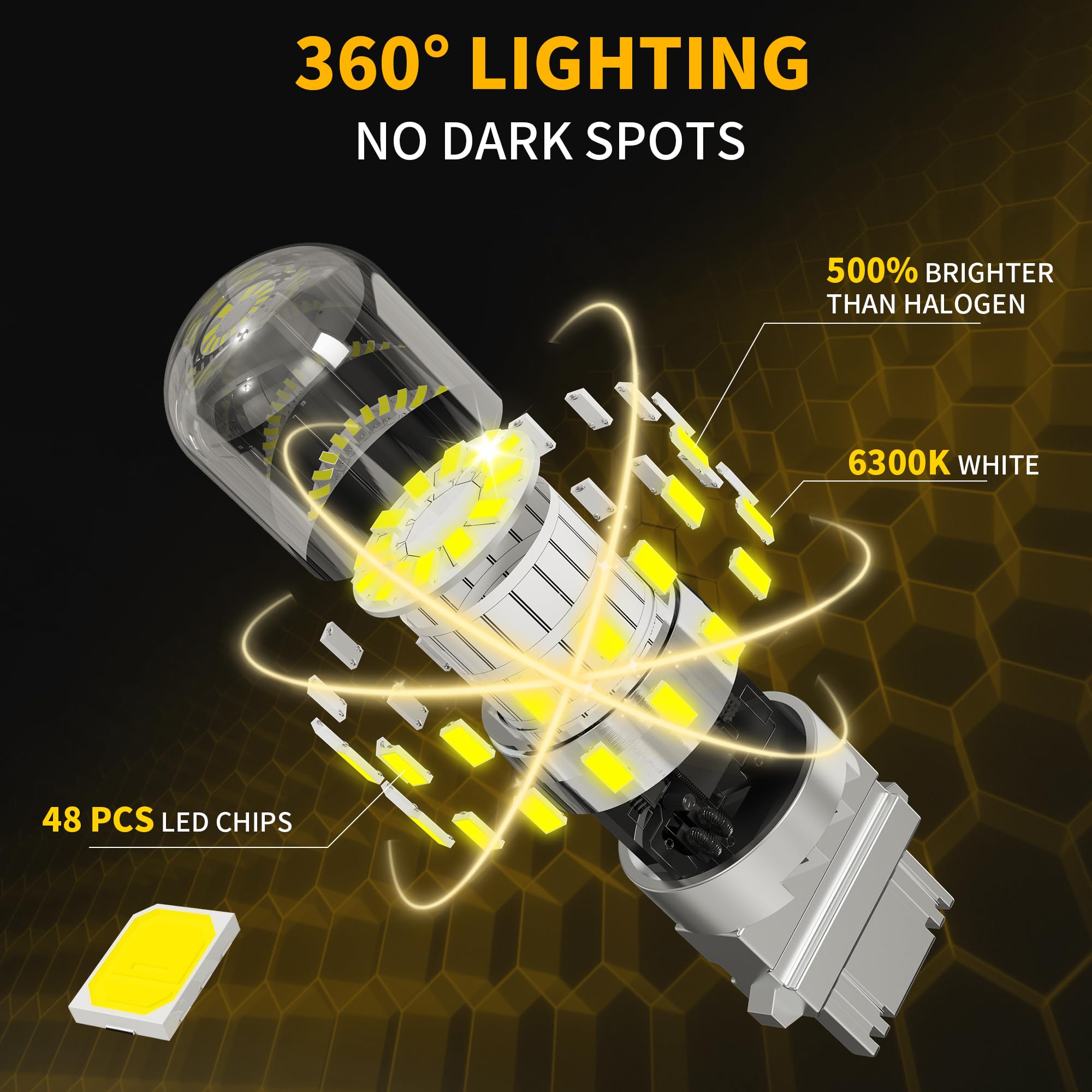 Yorkim 3157 LED Bulb Pack of 2, White, 500% Brightness for Backup, Reverse, Tail, DRL, Parking Lights
