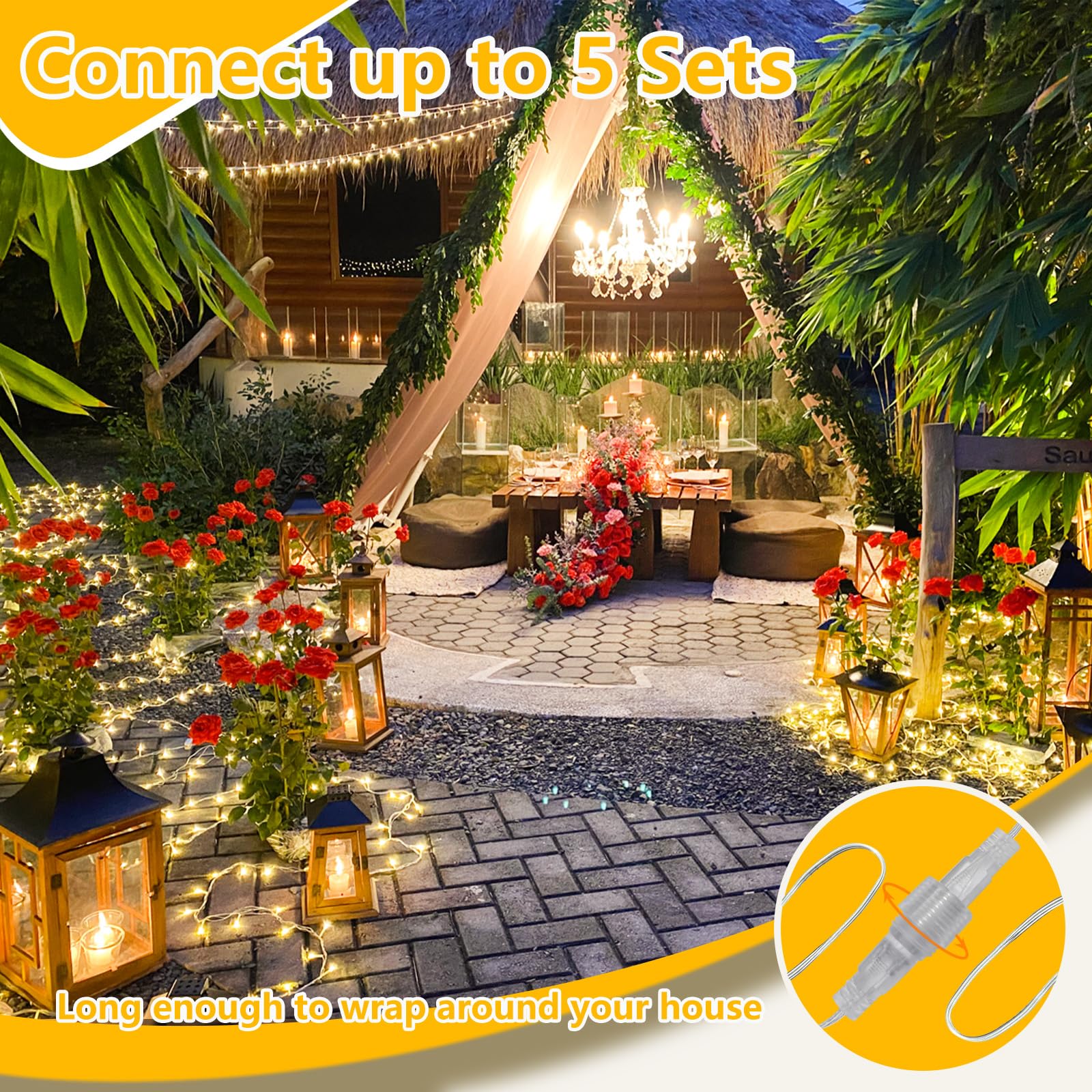 KAQ Connectable Christmas String Lights 240LED Warm White Clear Wire 88Ft 13 Modes Model GP-SW290DC0209-IP44