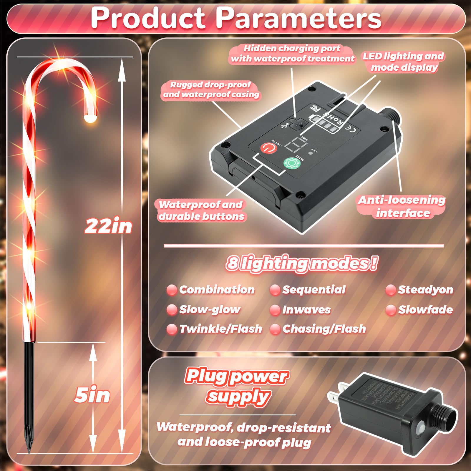 Solar Christmas Lights Outdoor Decorations: 12 Pack Candy Cane Light Waterproof For Yard Pathway Street Decor - New Year Gardeni