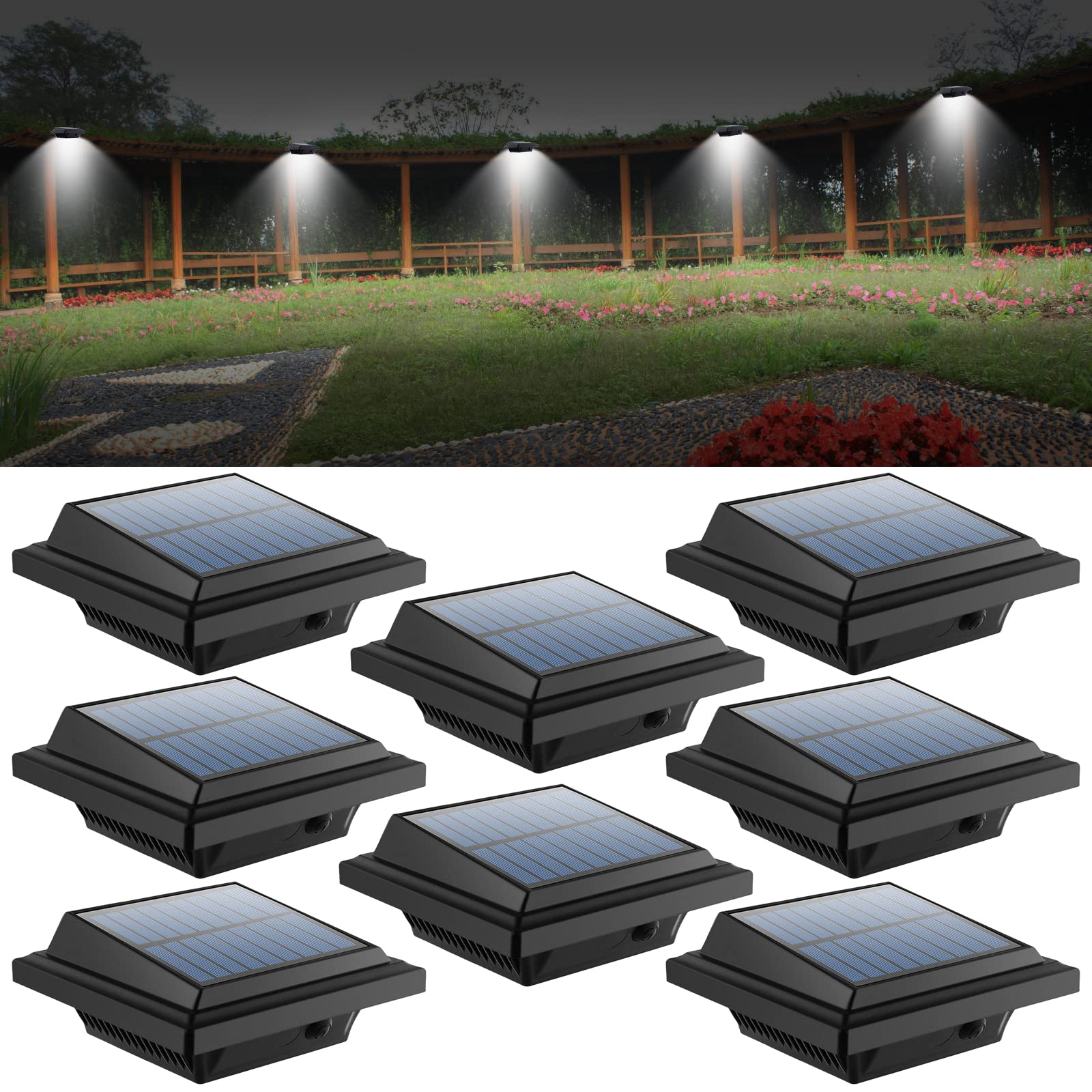 UniqueFire Solar Gutter Lights - 40 LED Waterproof Security Lamps, 8PCS Black & Cold White, Model 10034x2, Outdoor Use