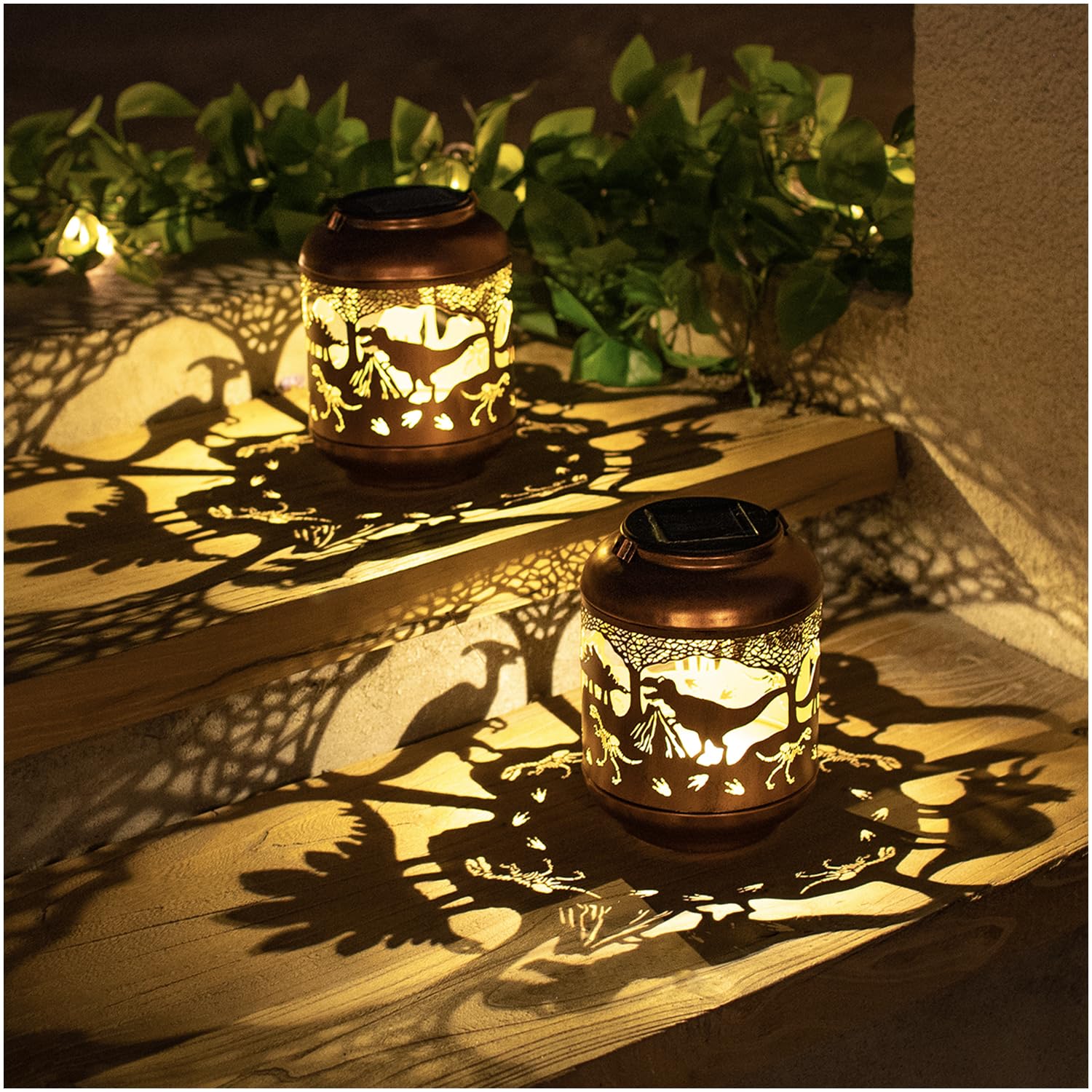 Dinosaur Solar Lanterns Outdoor Waterproof,Hanging Solar Lights Dinosaur Gifts For Women Men Metal Led Decorative Light For Yard