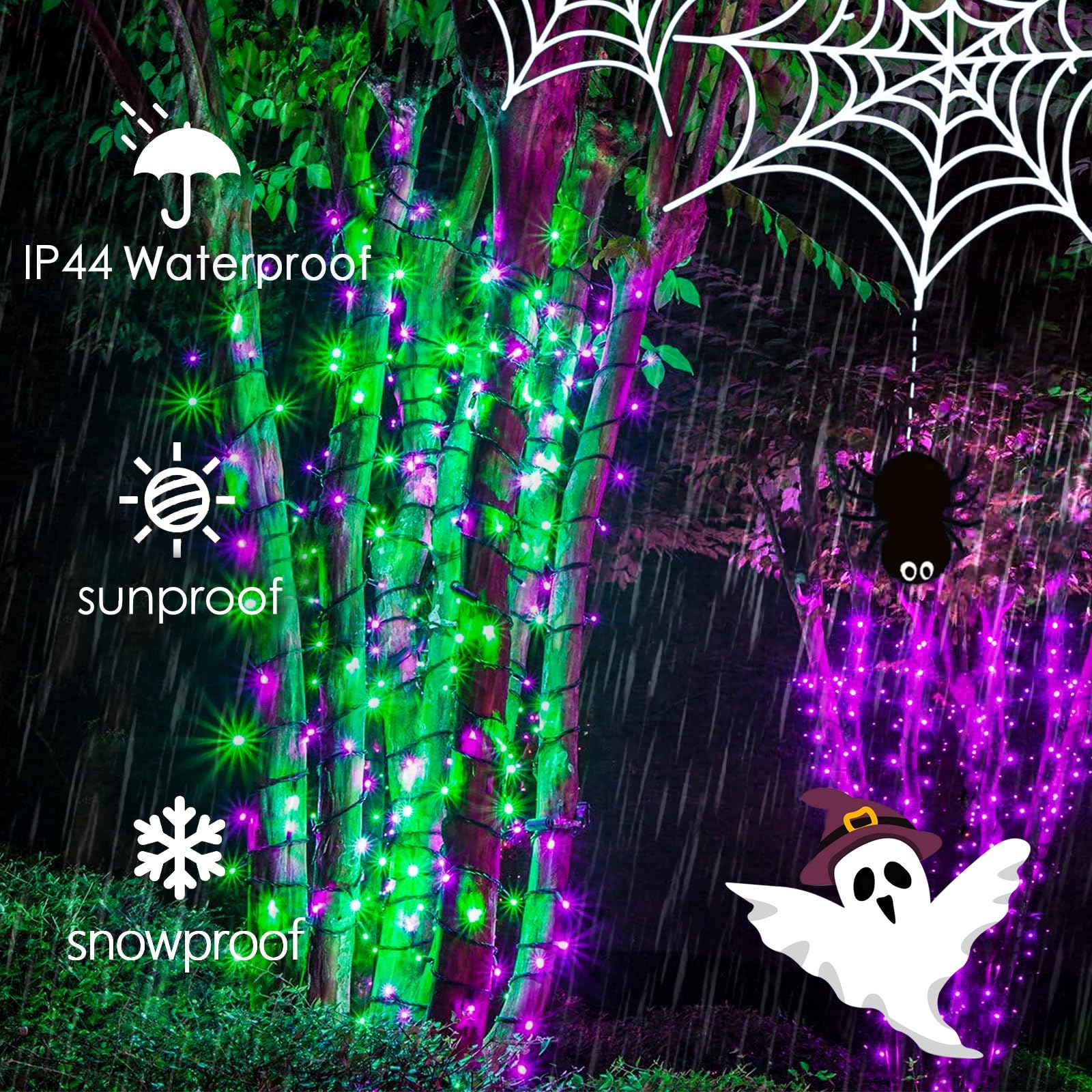 Connectable Purple And Green Halloween Lights, 2Pack 164Ft 400Led 13 Modes String Lights Plug In, Twinkle Light With Timer Indoo