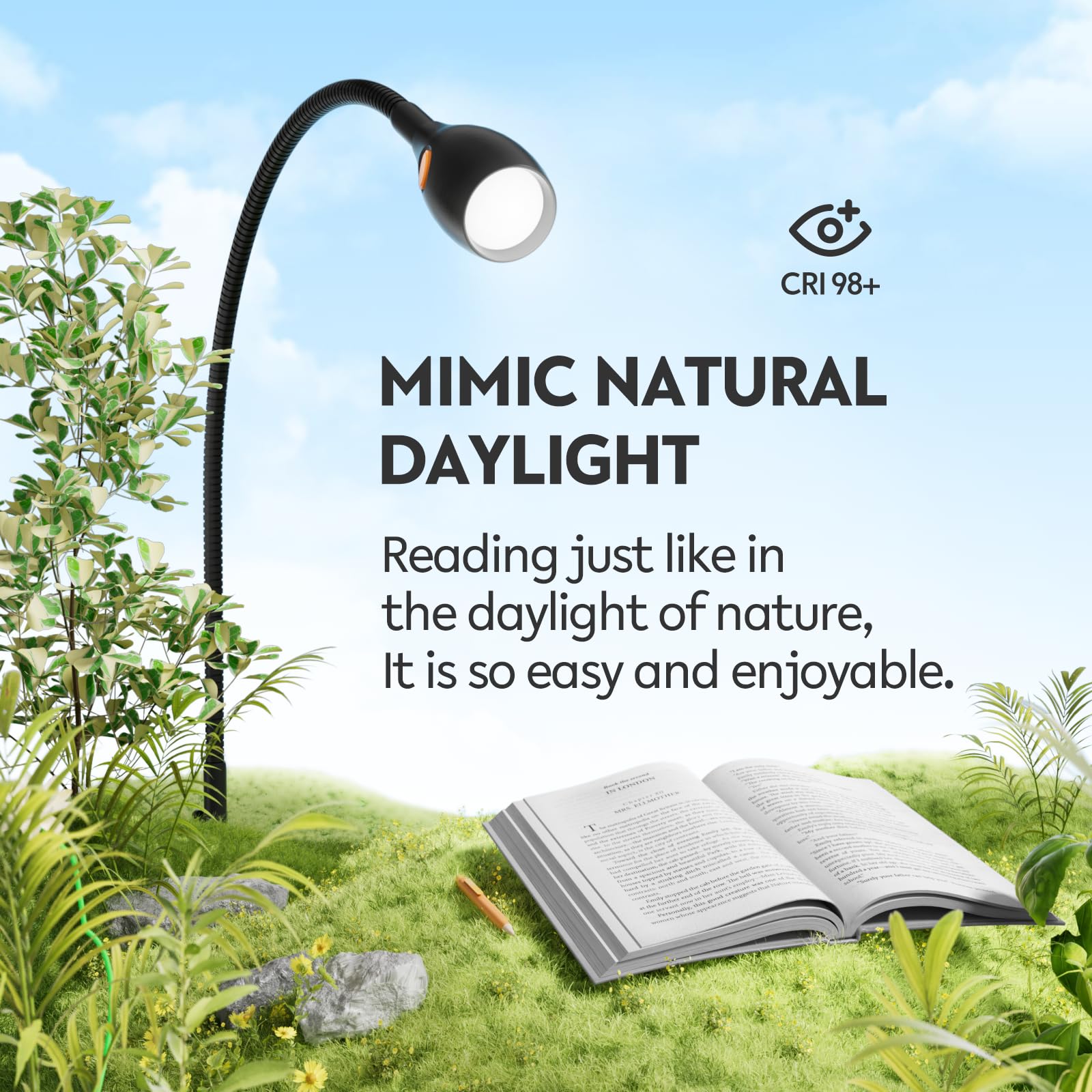 acegoo Wall Mounted Reading Light, Flexible Gooseneck, USB Powered, CRI 98+, 4000K LED, Black Head Switch, Model ACE-H-RL-BH-N