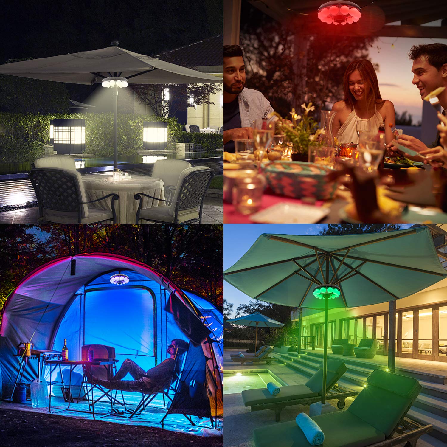 BIGMONAT Patio Umbrella Light with RF Remote, 12 Color Changing, 200 Lumens, Bronze-Milky Bulb, Dimmable, Timer Setting, UMBRELLA LIGHT