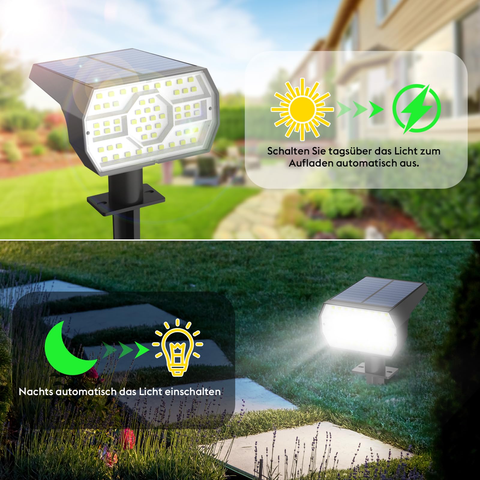 Kaxiida Solar Spot Lights Outdoor Waterproof, 3 Lighting Modes Solar Landscape Lights For Outside, 56Led Solar Powered Lights Du
