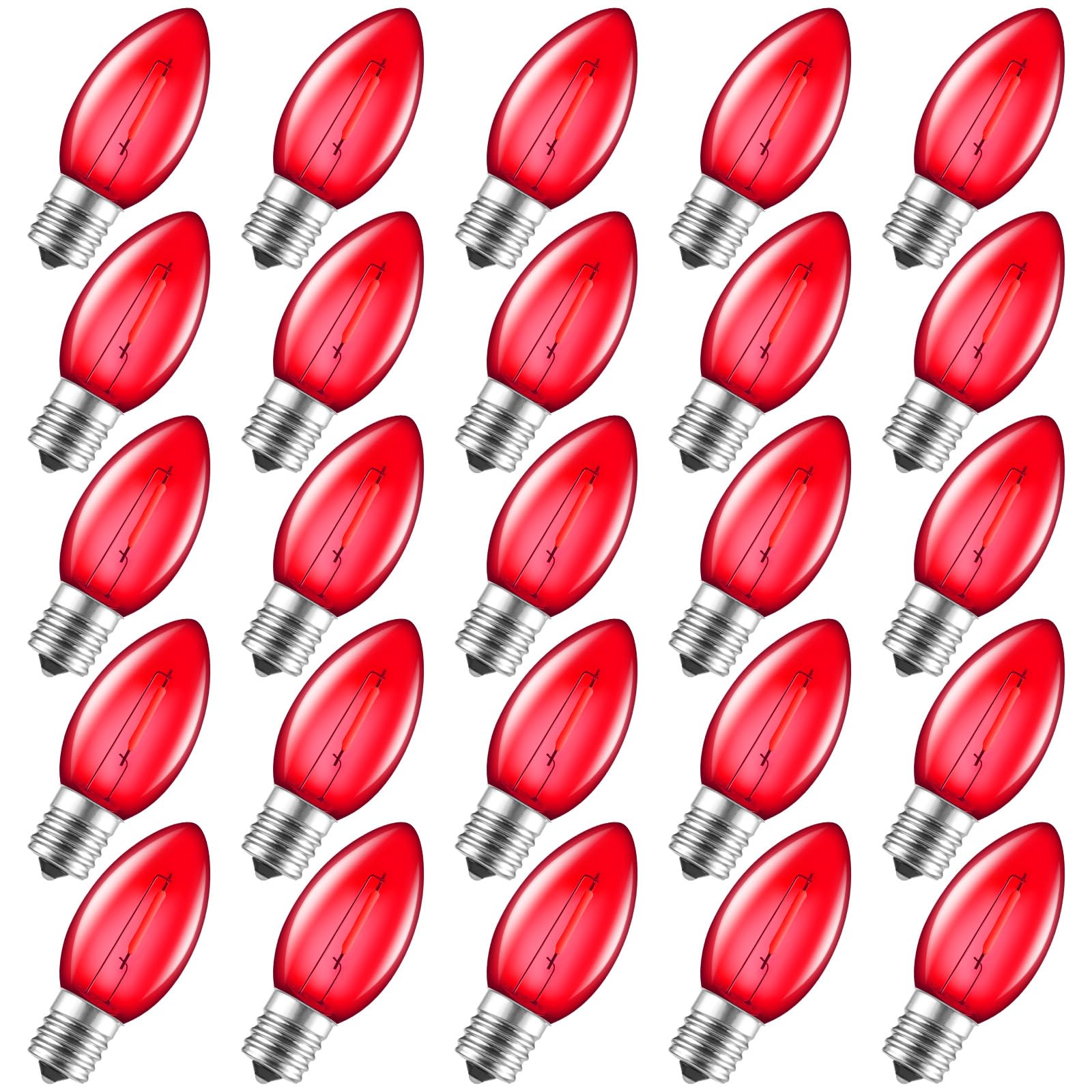 Minetom C9 LED Christmas Light Bulbs, Shatterproof Plastic, 25 Pack, Red