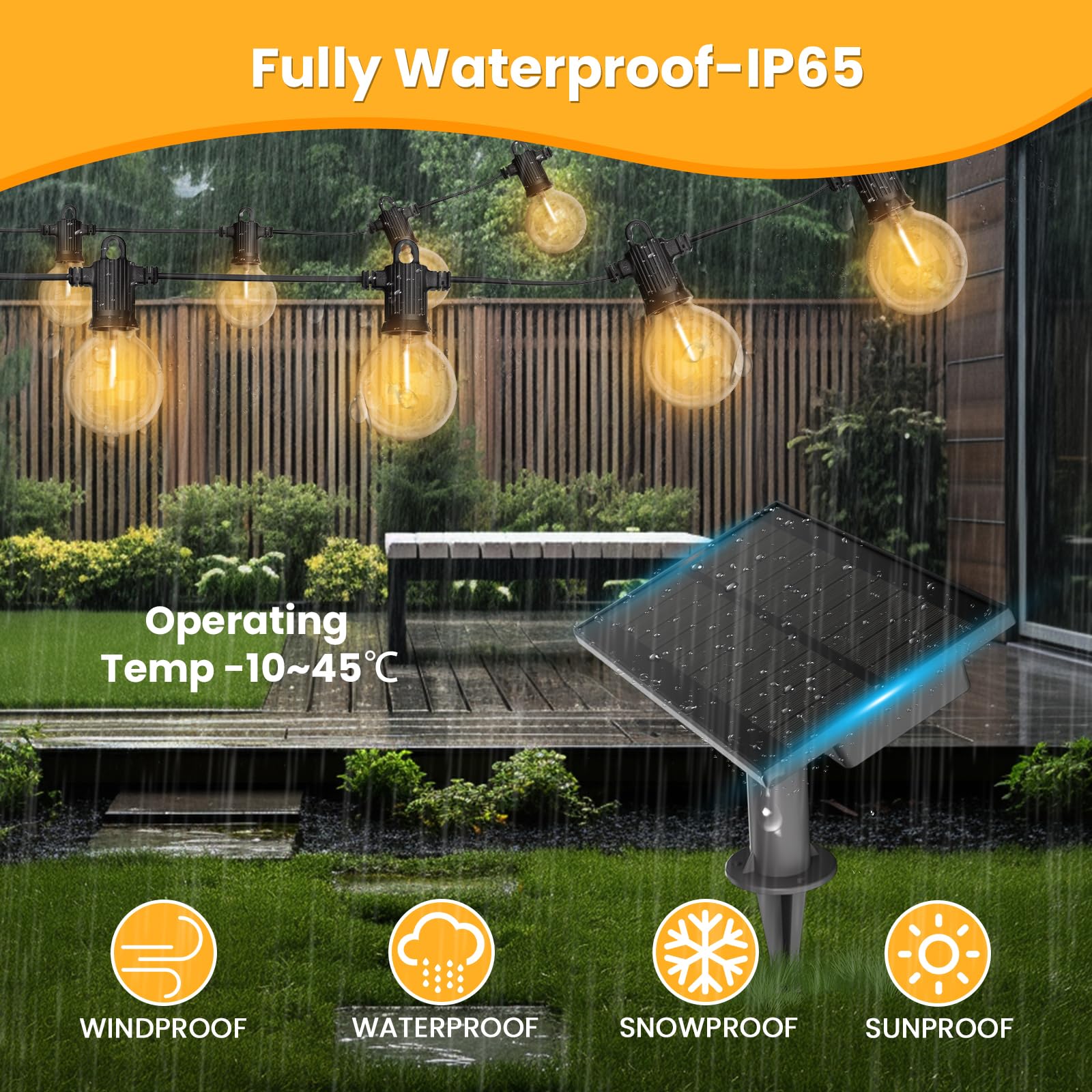 Zotoyi Solar String Lights Outdoor Waterproof Ip65 100Ft With Usb Port And 50+2 Shatterproof G40 Bulbs, Up To 8-12 Hours For Usi