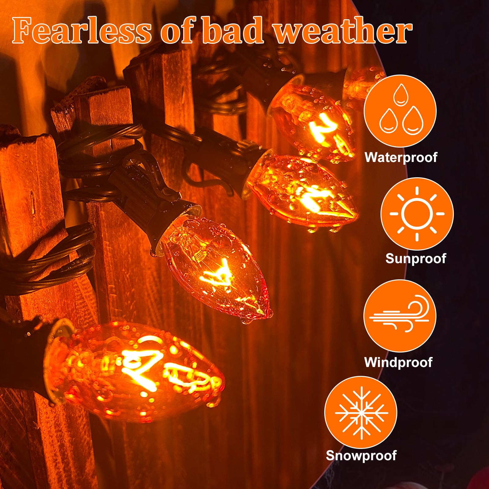 Agaphoton 25 Pack Orange Christmas Replacement Bulbs, C7 Clear Orange Flame Replacement Bulbs For Outdoor String Light, C7/E12 Candelabra Base 5 Watt Great For Christmas Bulbs