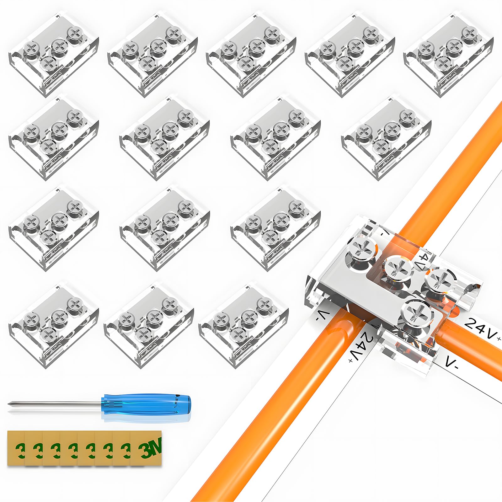 15 Pack 8mm 2-Pin LED Strip Connectors, Solderless LED Corner Connector T & L Shape Gapless Transparent Tape Light Connectors fo