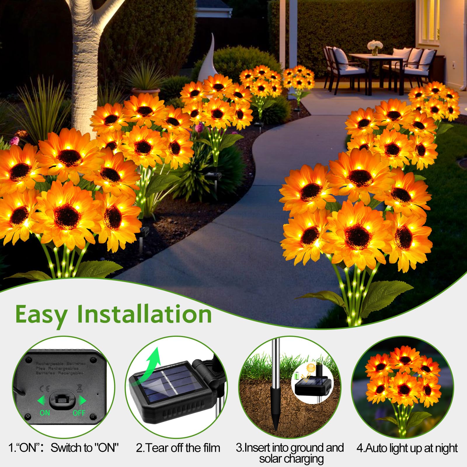 Solar Sunflower Lights Outdoor Garden Decor  Solar Flowers Lights With 18 Sunflowers  Waterproof Fall Decor Stake Decorative Light Auto On/Off For Garden Yard Patio Backyard  Gift For Women (3 Pack)