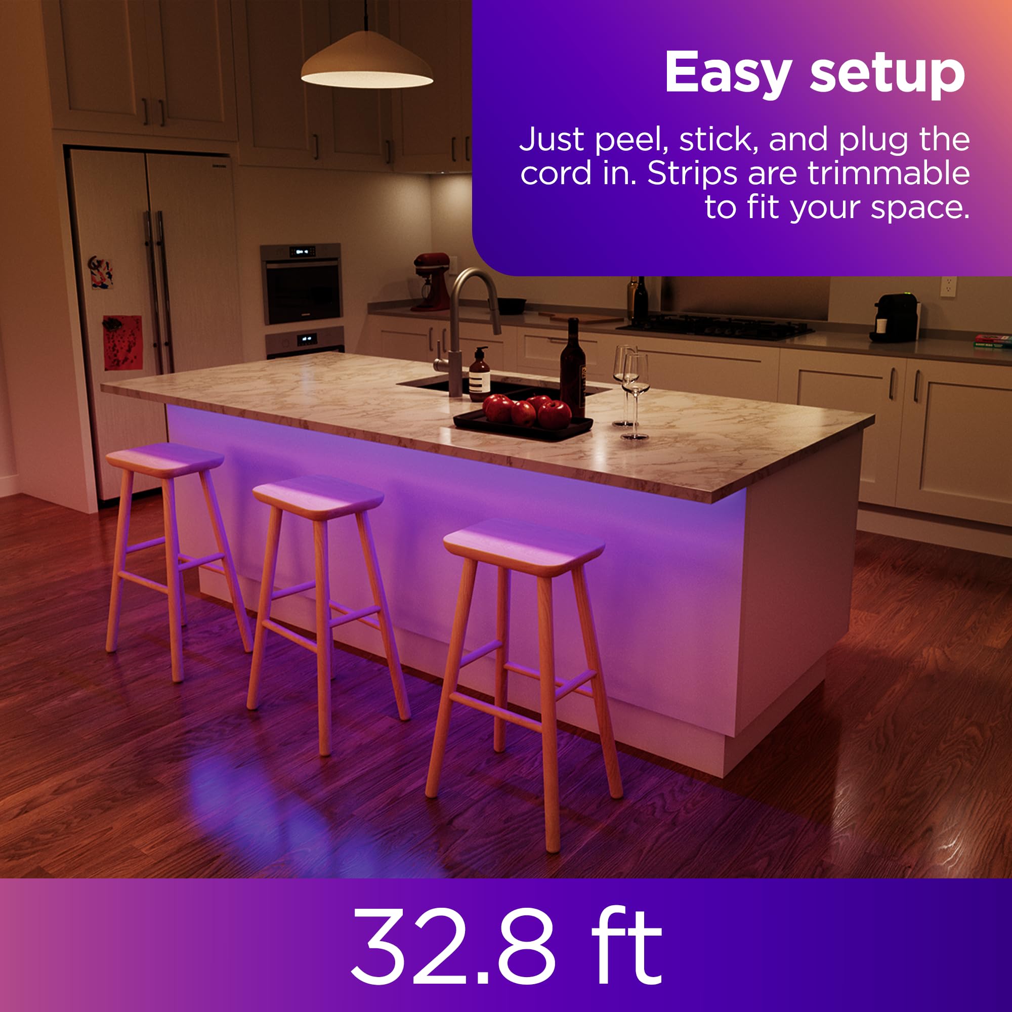 Roku Smart Led Light Strip, 32.8Ft - Color Options With Adjustable Brightness & Temperature - Peel & Stick Wifi Smart Strip Lights Works Voice, Alexa & Google Assistant - Smart Home Products