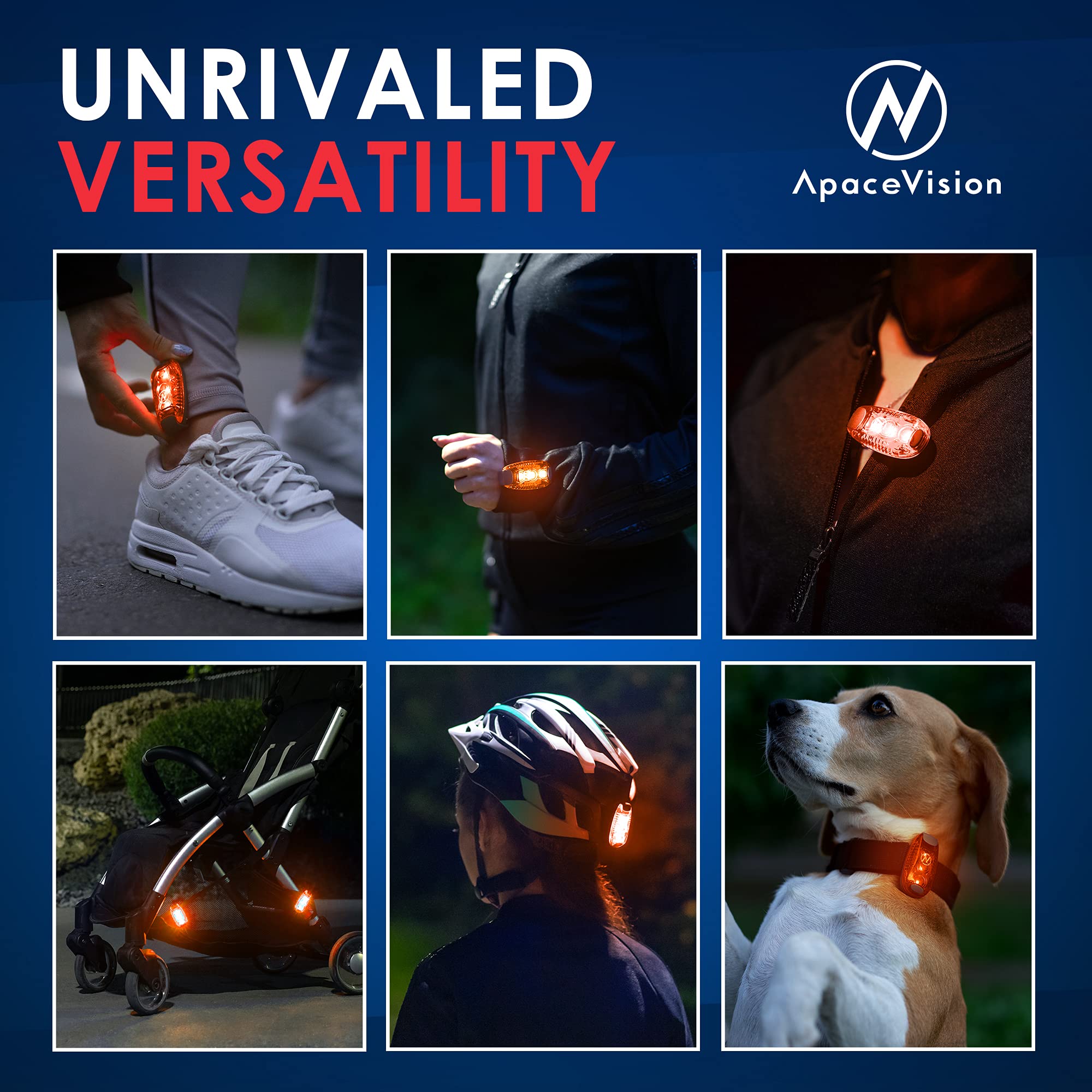 Apace Vision LED Safety Light (2 Pack) - Orange Clip-On Strobe Lights for Runners, Dogs, Bikes, and More - High Visibility UI-BRL-44