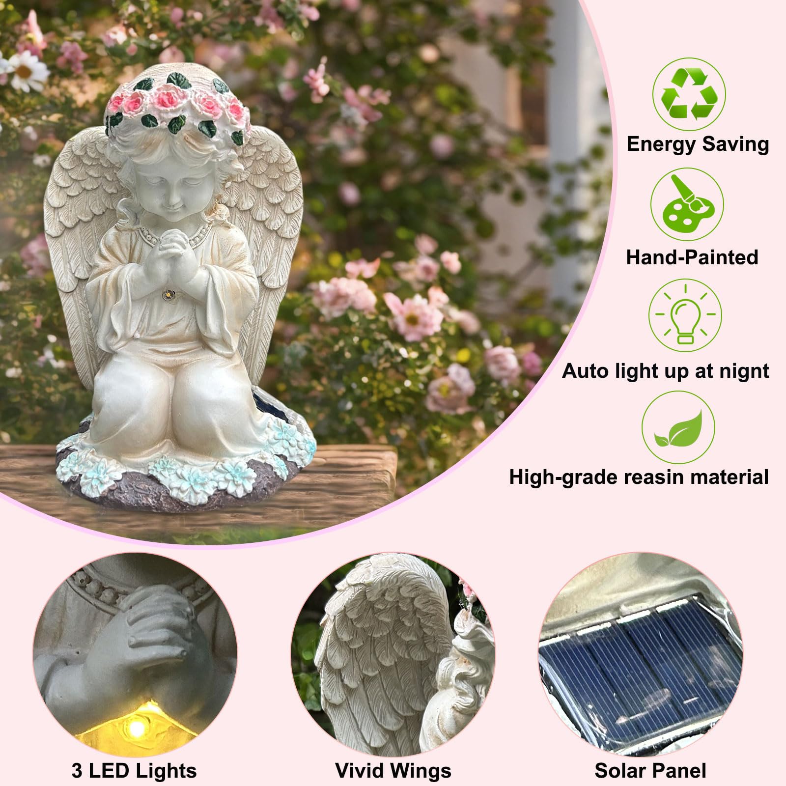 Yody Solar Garden Statues Outdoor Decor- Yard Decorations For Patio  Balcony  Backyard  Lawn Ornaments - Angel Figurines With Led Light- Unique Birthday House Warming Gifts For Women  Mom  Grandma