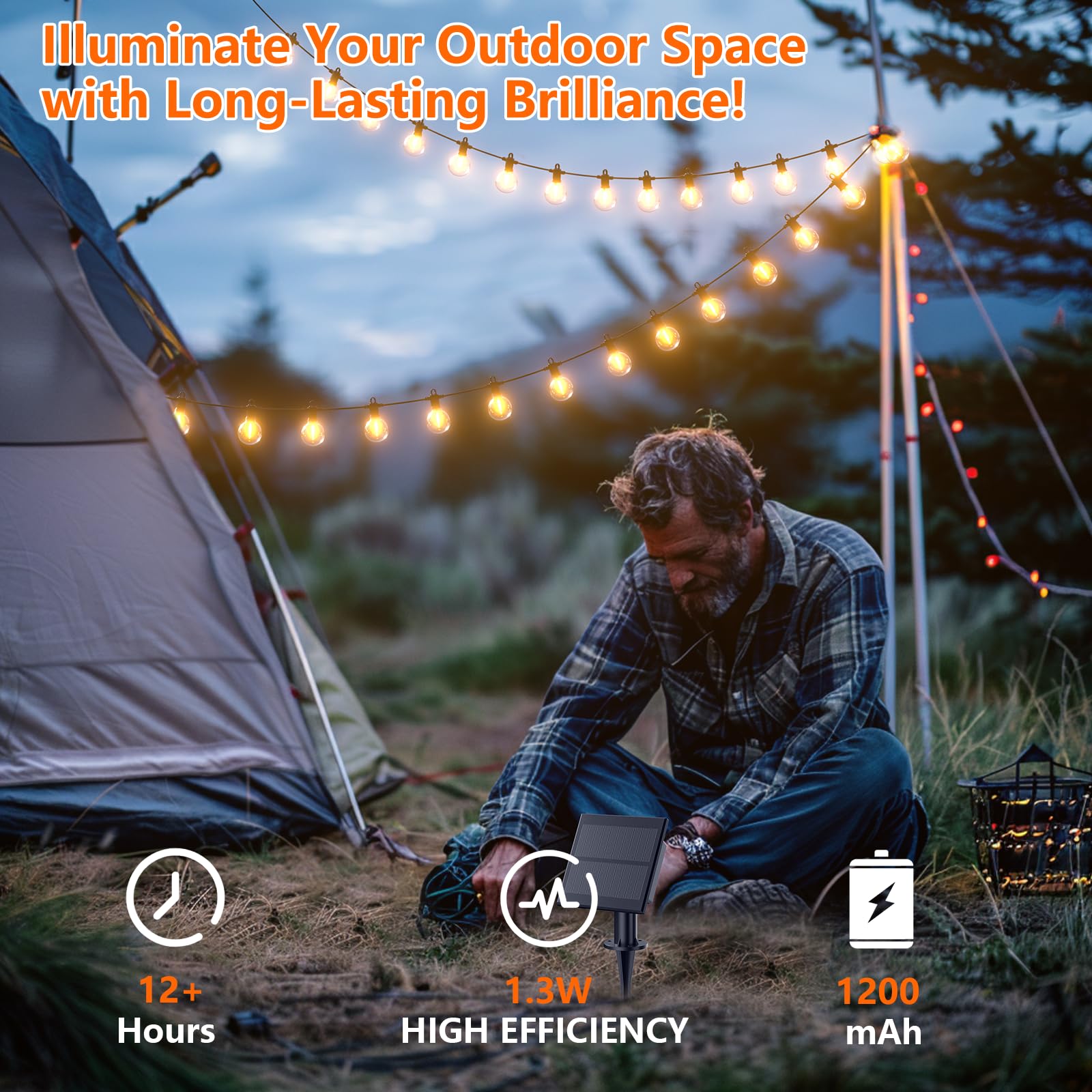 Kawaya Solar-Powered String Lights Outside: 31 Ft Outdoor Led Patio Lights With Usb-Charging, Ip65 Waterproof 15 Shatterproof Ed