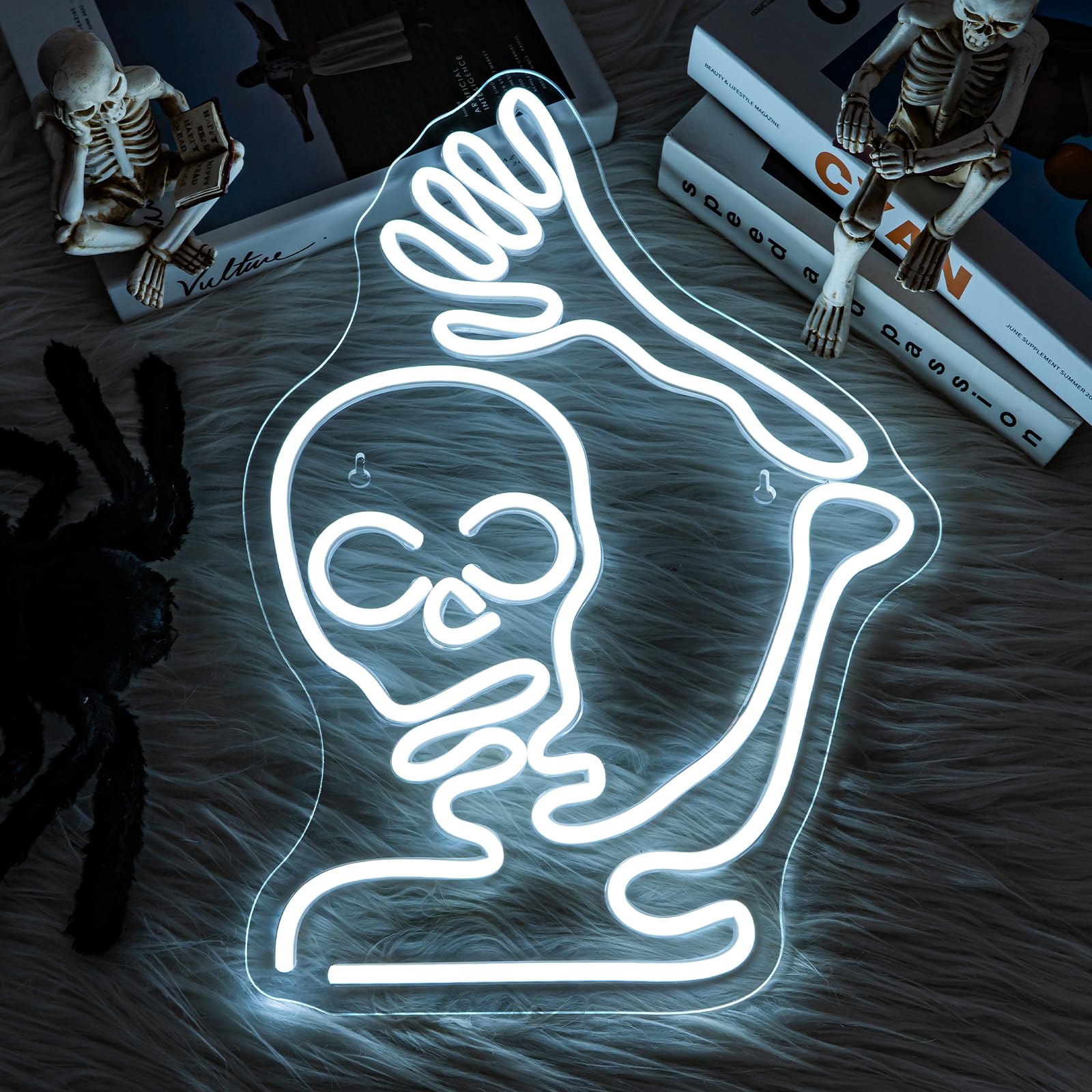 Looklight Skeleton Skull Neon Sign Halloween Decor Neon Signs For Wall Skeleton Halloween Led Lights For Bedroom Front Door Man Cave Bar Game Room Party Decoration Gifts Usb Powered Led Light 11.4X15.9In