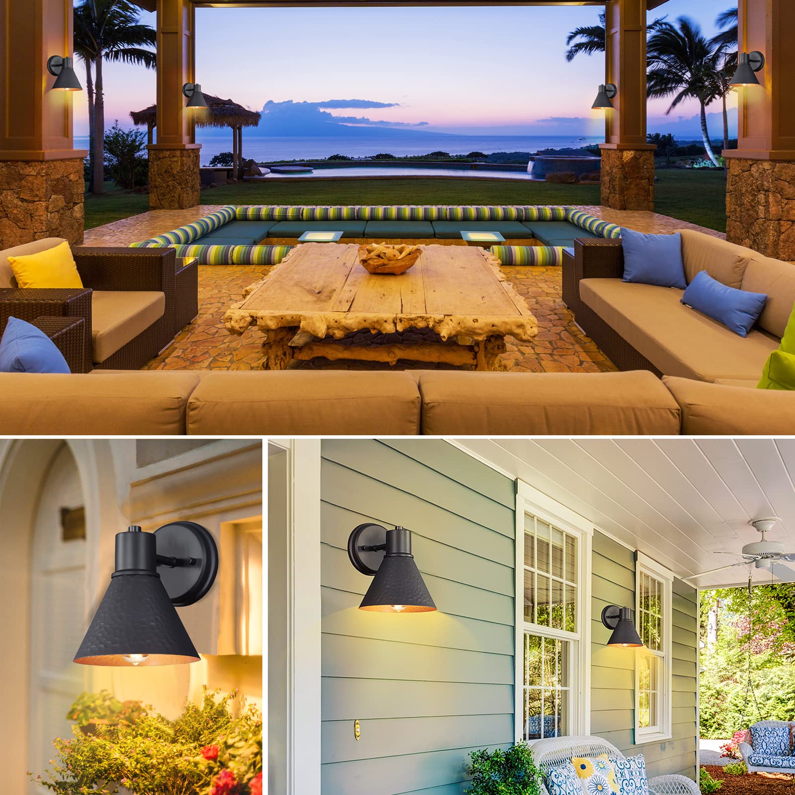 Ejiaxin 2 Pack Black Barn Outdoor Wall Sconces - Waterproof Metal Porch Lights