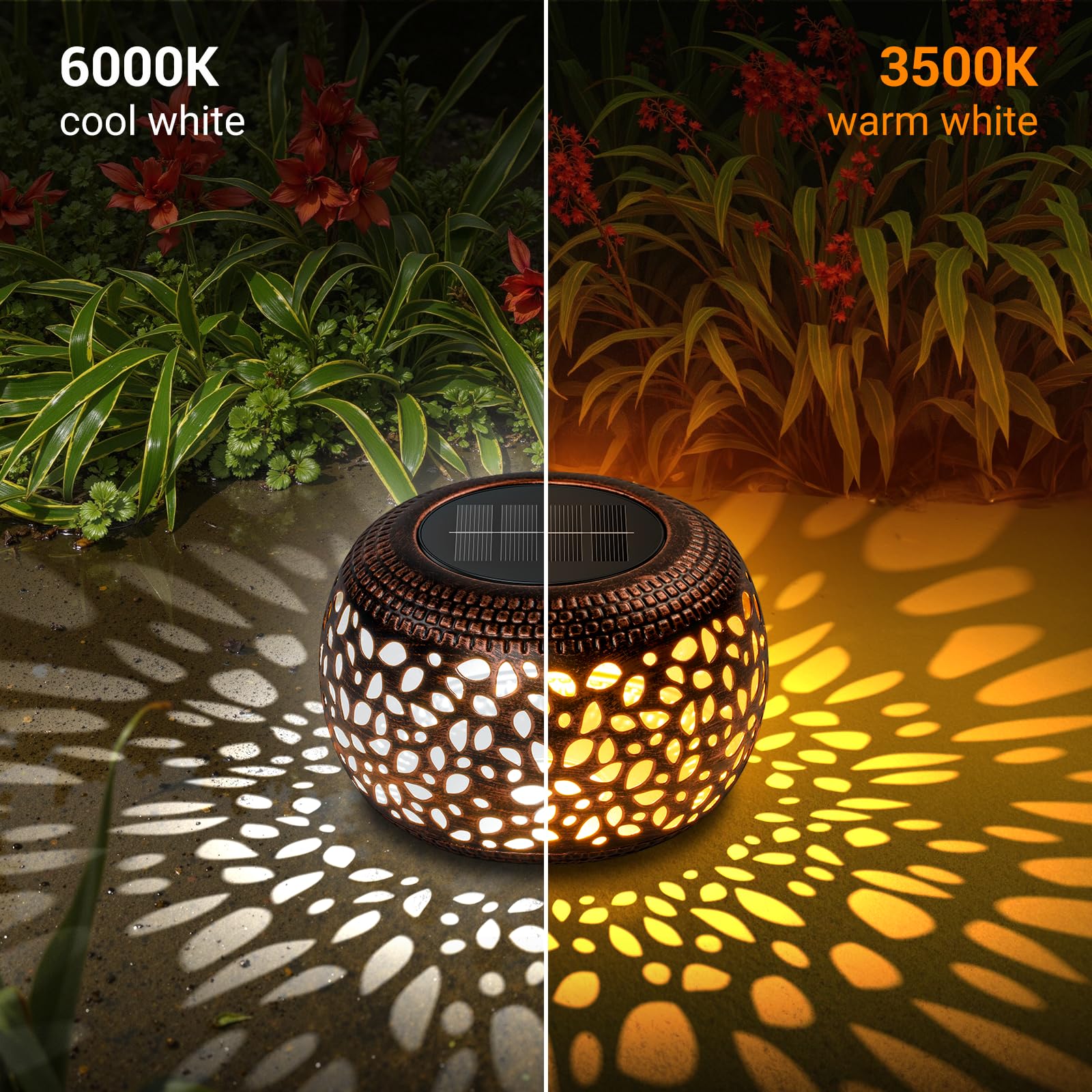 Solar Lanterns Outdoor Waterproof: 2 Pack Hollow Out Retro Metal Solar Lights - Decorative Atmosphere Table Lantern - Gifts for