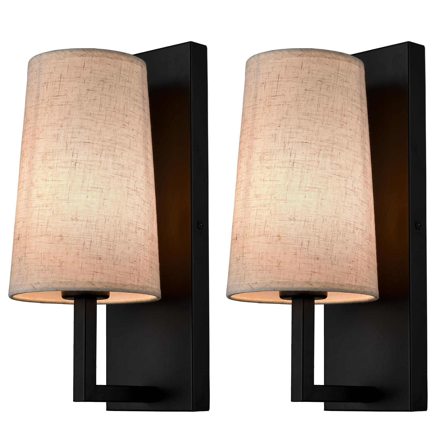 TEENYO Farmhouse Black Wall Sconces Set of Two Modern 1-Light Hardwired Matte Black Wall Lamp with Fabric Shade Sconces Wall Lig