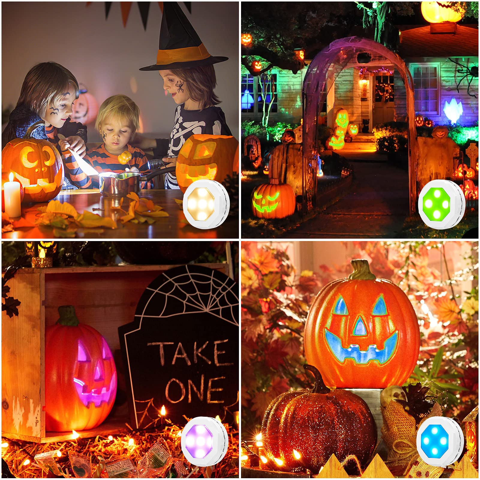 Litake Halloween Pumpkin Lights - Color Changing Rgb, Battery Operated, Remote Control, 6 Pack
