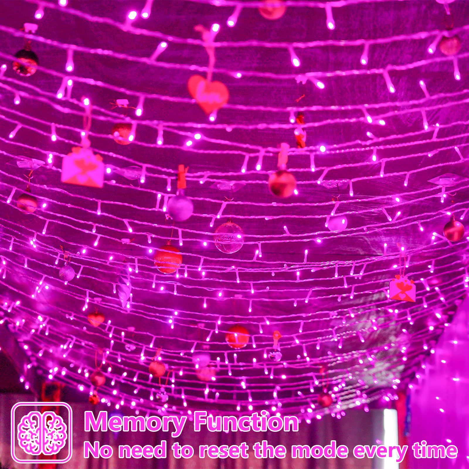 Yeguo Pink Christmas Lights Outdoor Waterproof  165Ft 500 Led String Lights Indoor  8 Modes Clear Wire Fairy Light Plug In For Party Tree Valentines Wedding