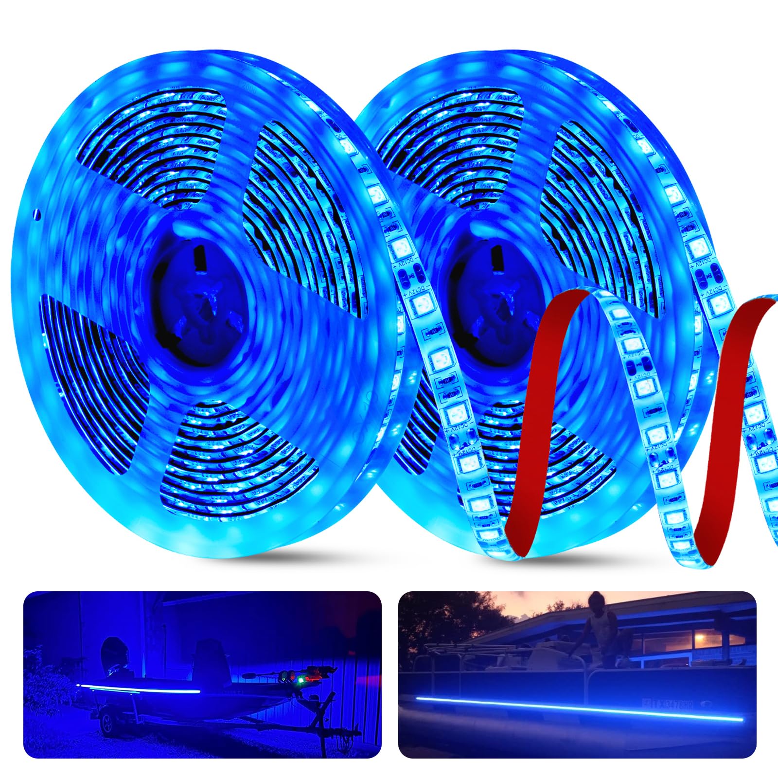 JUIOHAKY Marine LED Strip Lights 12V Waterproof 50ft for Pontoon, Kayak, Jon Boat - Blue