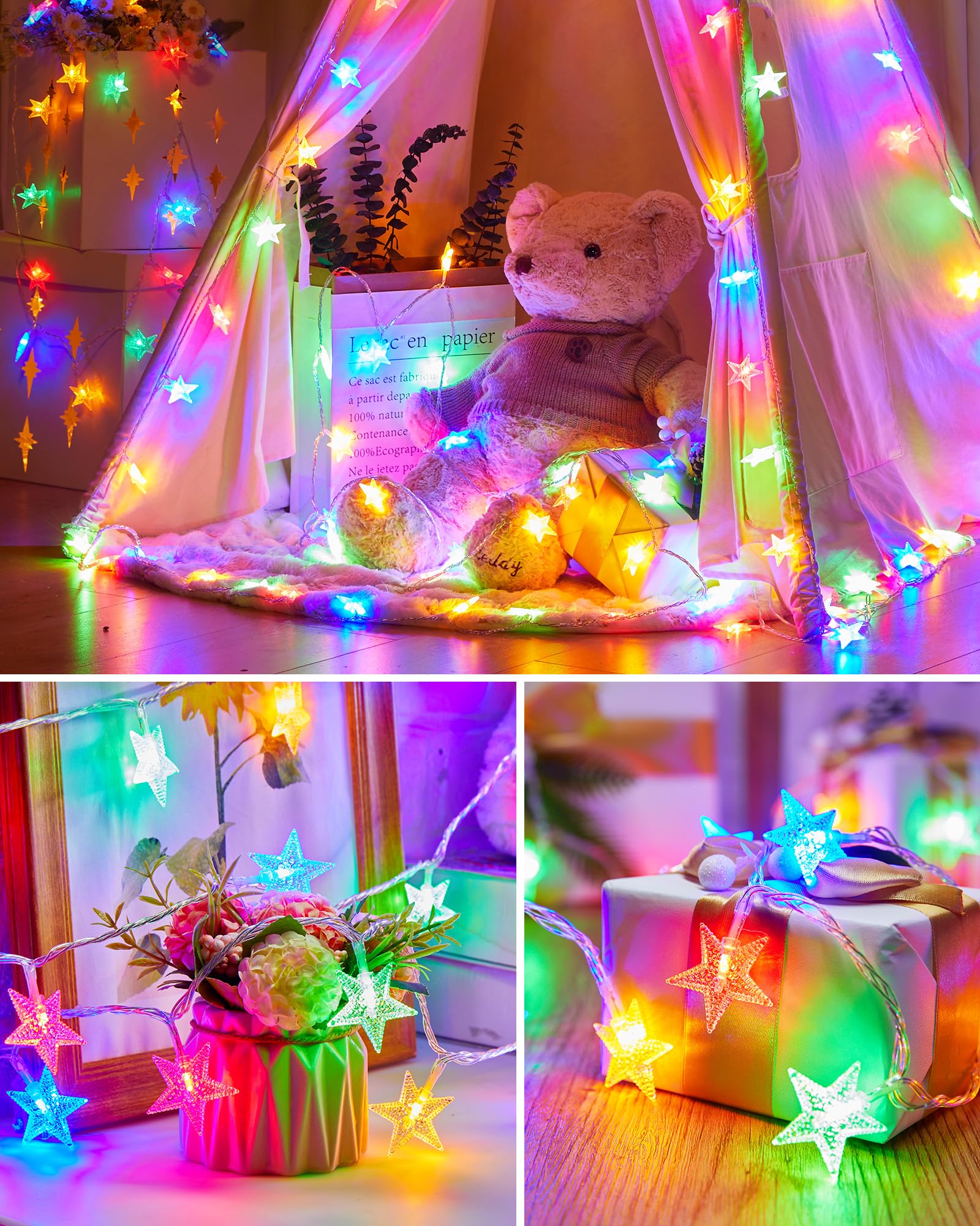 Minetom Star String Lights - 200 LED Fairy Lights with Remote, 8 Modes, Waterproof, 66ft, Multicolor