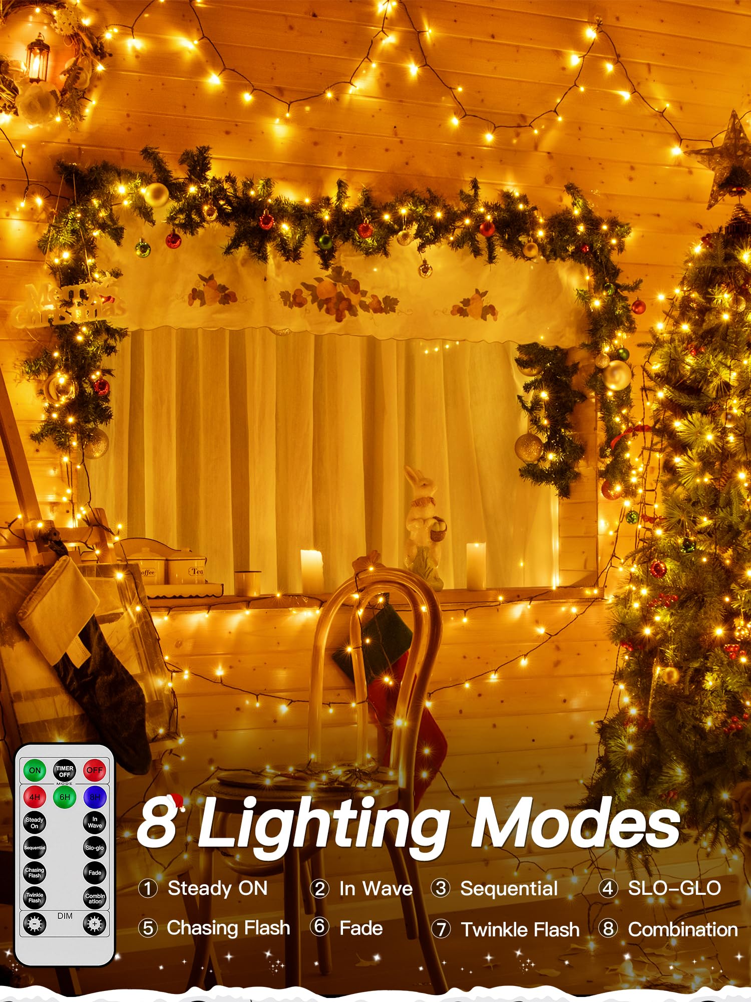 Guhope Christmas Lights 131Ft 400 Led  Christmas Tree Light With 8 Lighting Modes  Outdoor Waterproof String Lights With Remote And Timer  Fairy Light For Holiday Decor (Warm White)