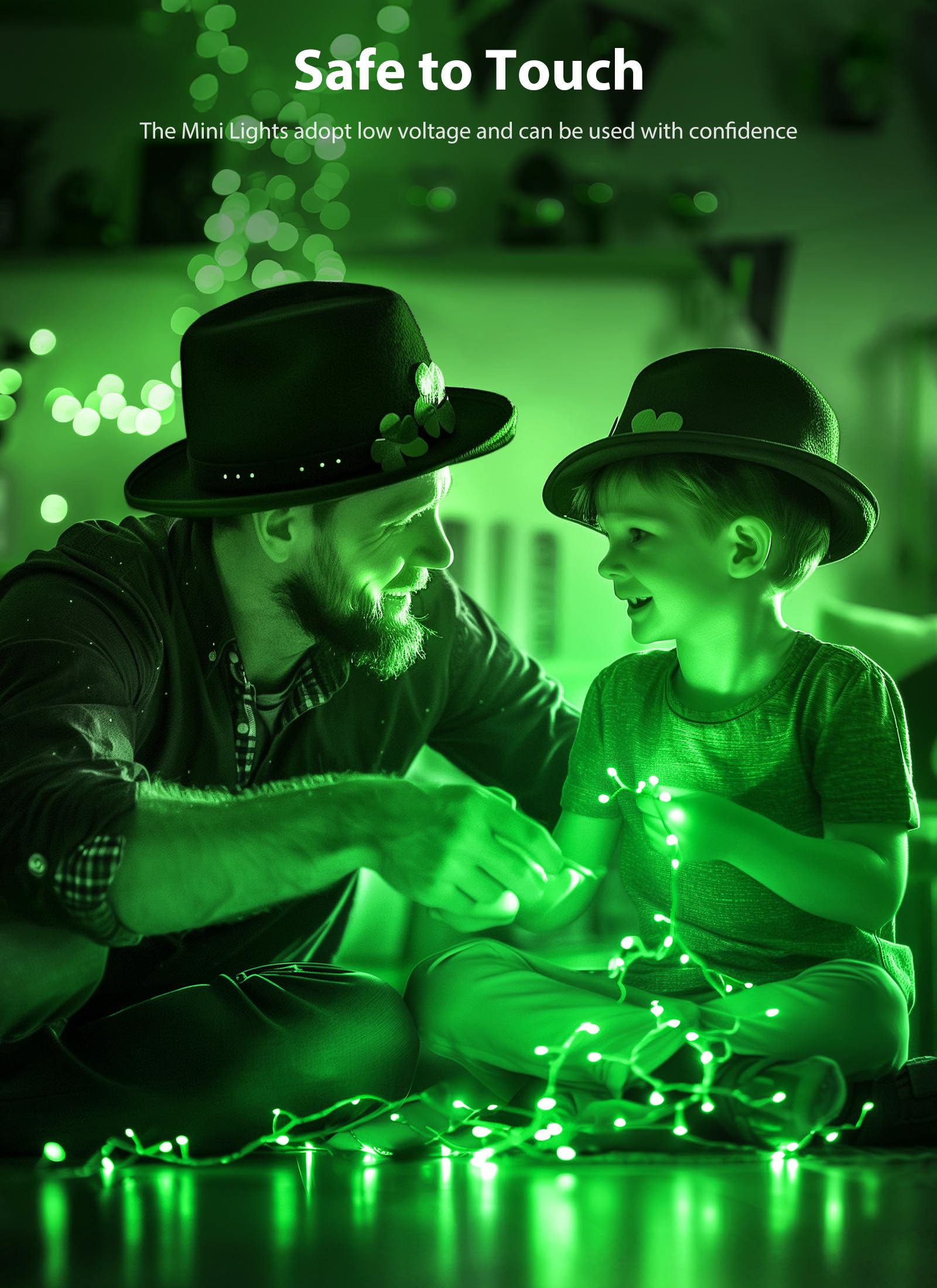 St. Patrick Mini Christmas Lights, 39 Feet 100 Led Fairy String Lights With 8 Lighting Modes, Waterproof Connectable For Indoor Outdoor Xmas Tree Garland Wreath Holiday Decoration, Green