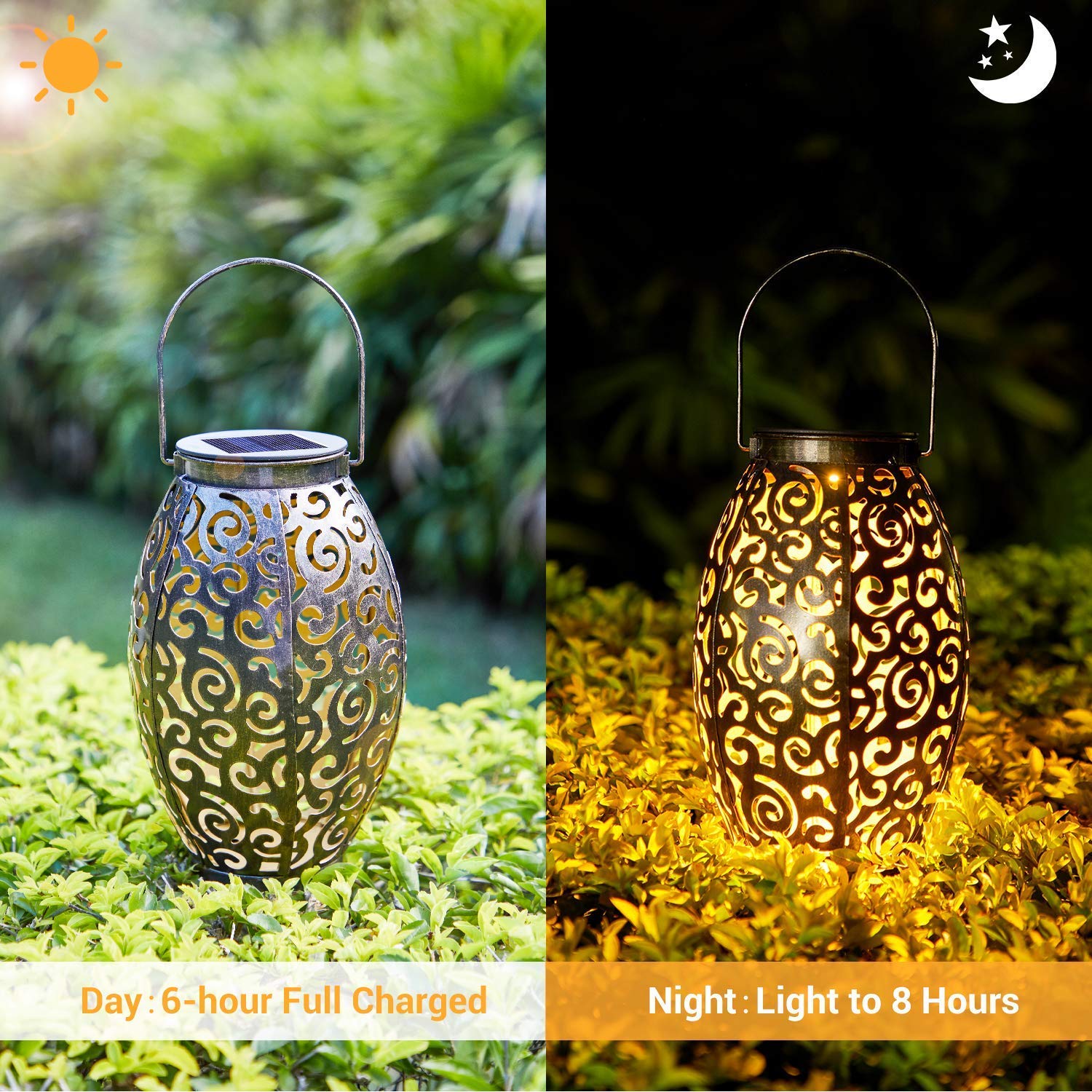 OxyLED Solar Lanterns Outdoor, Waterproof LED Hanging Lights, 2 Pack, Bronze Metal, Model WDSM017