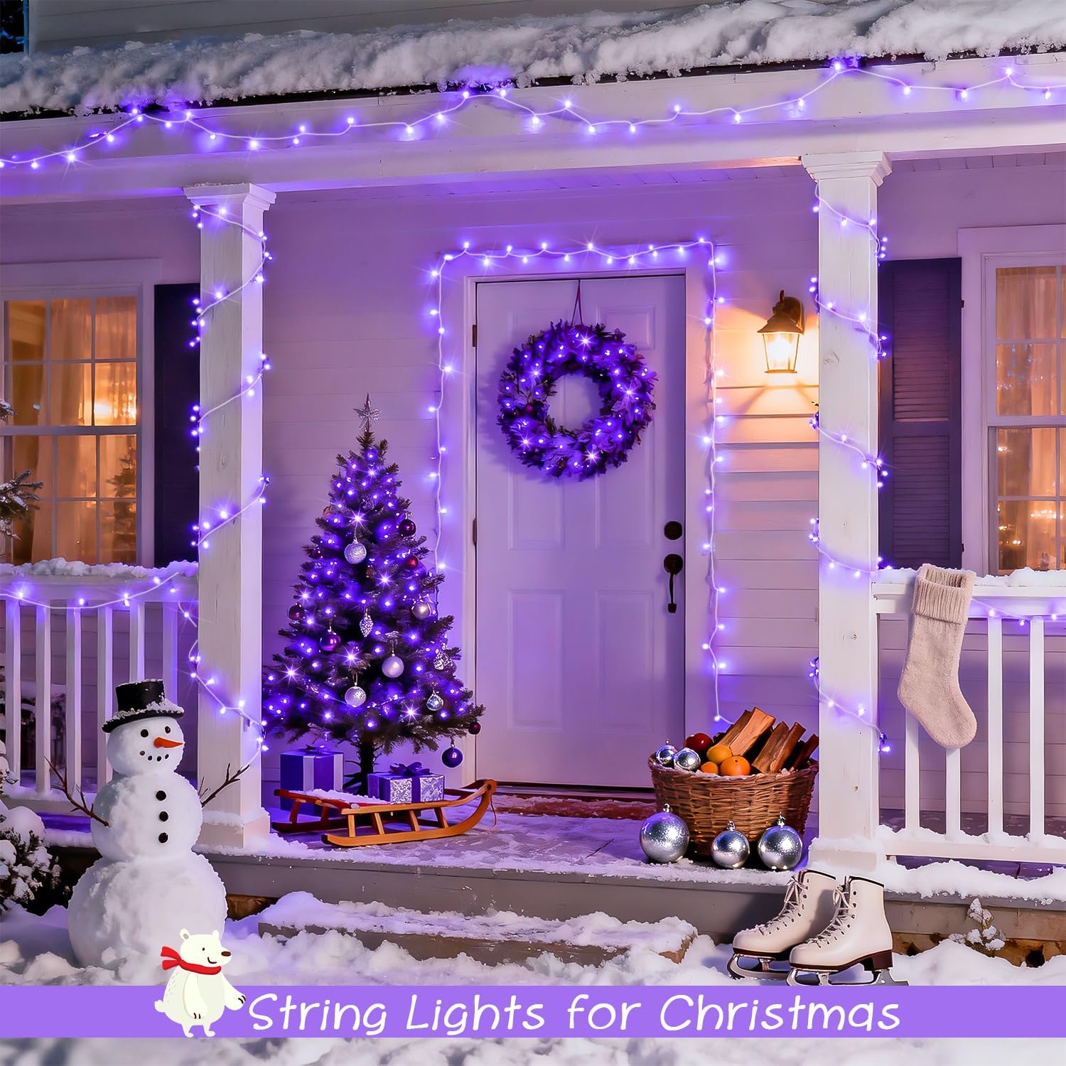 Jmexsuss 2 Pack 100 Led Purple Christmas Lights Indoor  33Ft Clear Wire Purple String Lights Outdoor Waterproof  8 Modes Connectable Christmas Tree Lights For Xmas Tree Yard Bedroom Porch Decorations