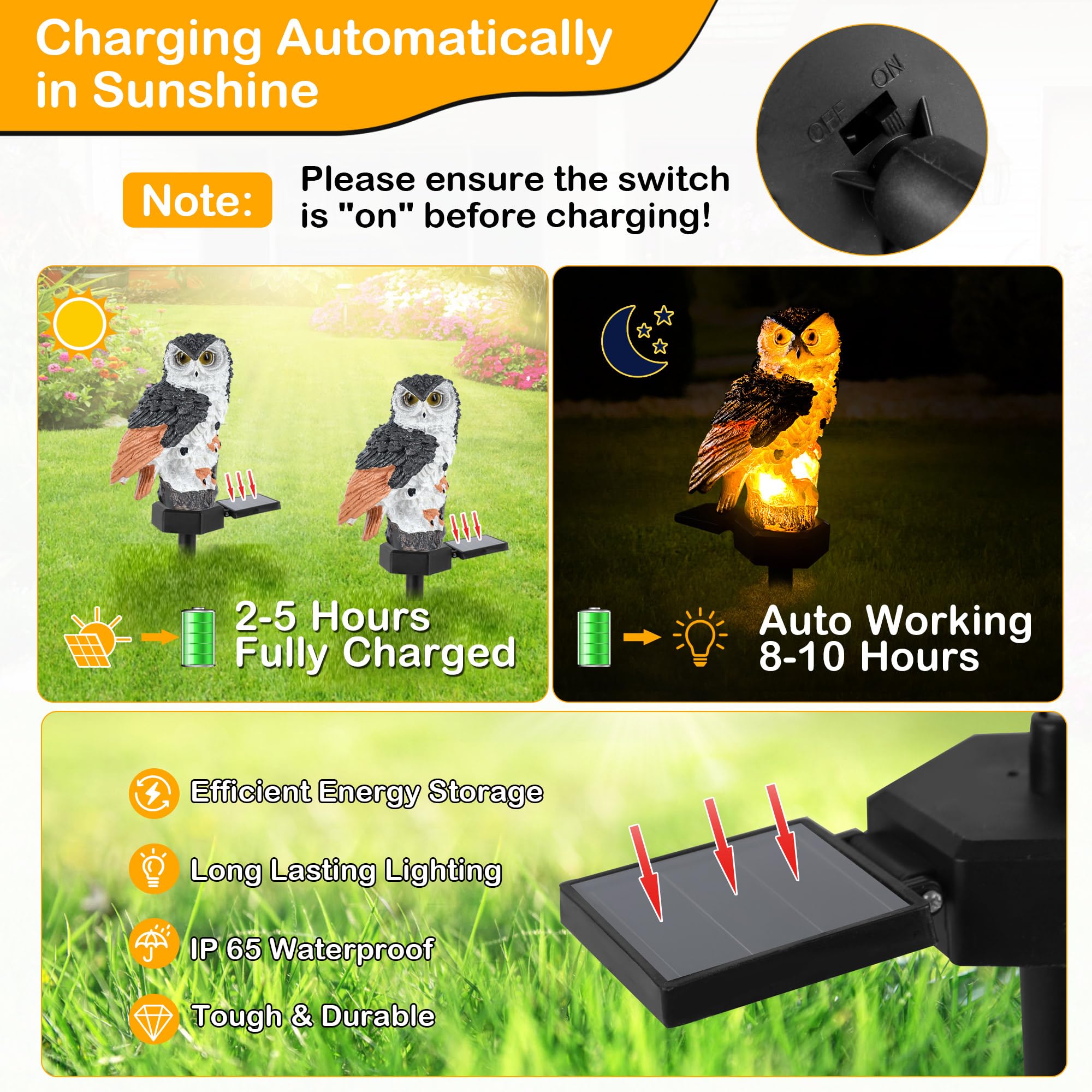 Kimhy Owl Solar Lights Outdoor Garden, Owl Solar Light Waterproof, Maintain Of 10 Hours Lighting Solar Lights Outdoor Owl For Yard, Patio, Lawn, Garden Decor, Pathway, Walkway Landscape