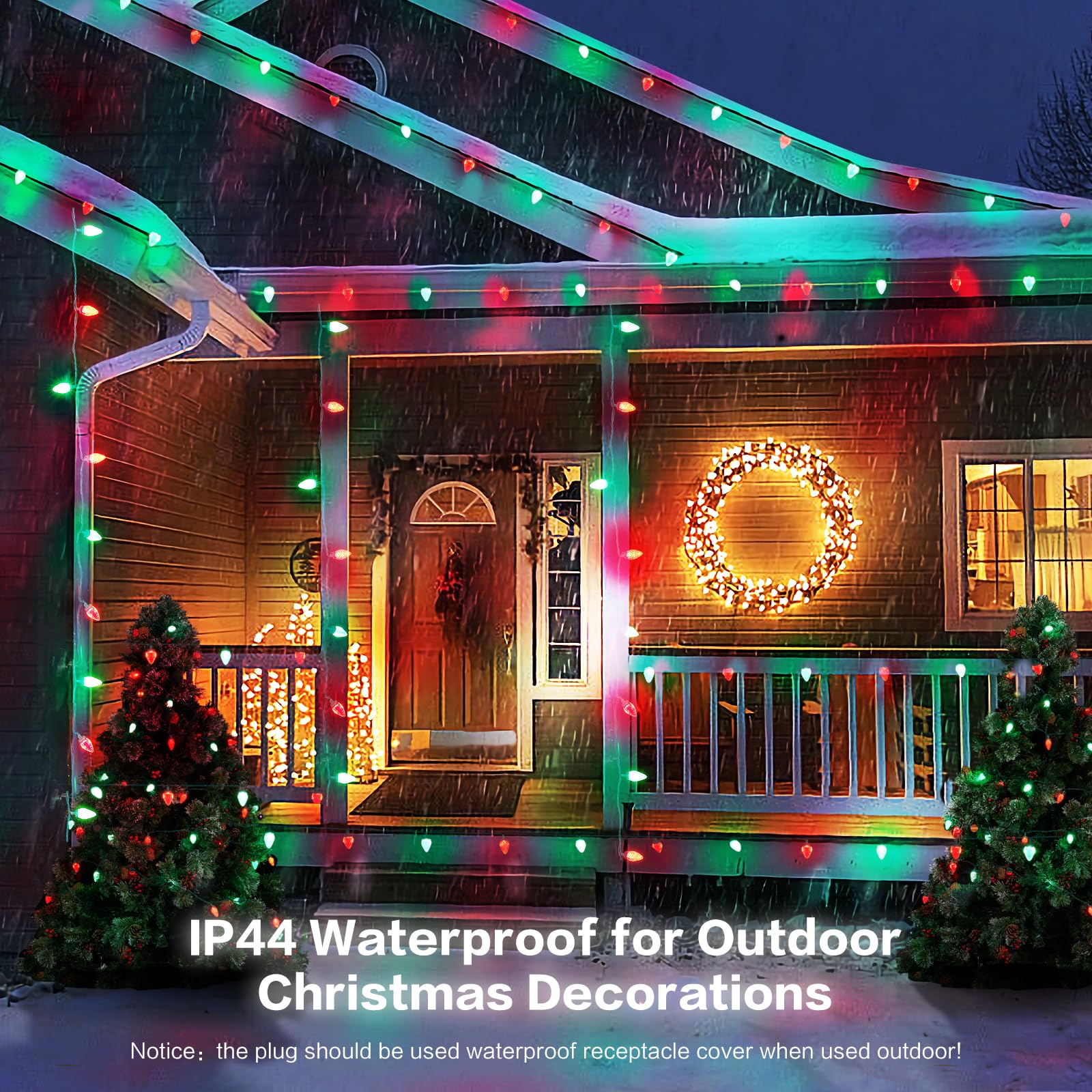 Dirnun C9 LED Christmas Lights Outdoor 50LED 33ft Red and Green Commercial Grade for Holiday Decorations