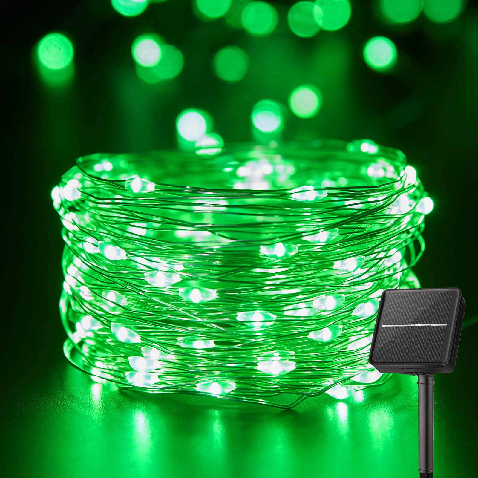 Minetom Solar String Lights for Outside, 33Ft 100 LED Outdoor Solar Fairy Lights, 8 Modes Balcony Lights for Tree Patio St Patricks Day Decorations(Green)