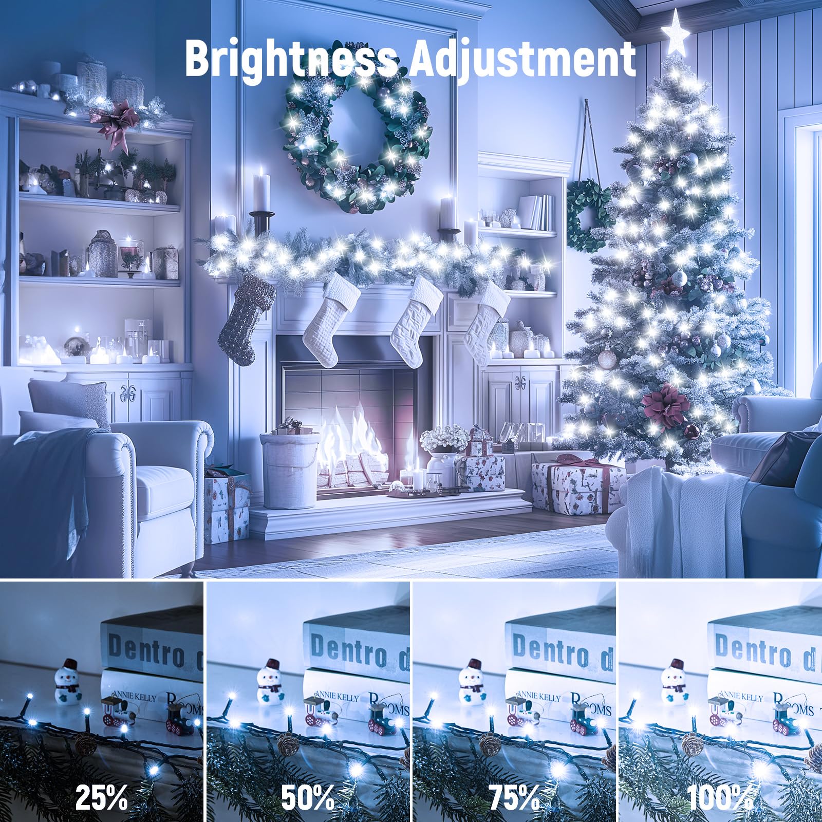 Minetom 1000 LED Christmas Tree Lights, 328 Ft, Cool White, Waterproof, 8 Modes, Remote Control, Green Wire