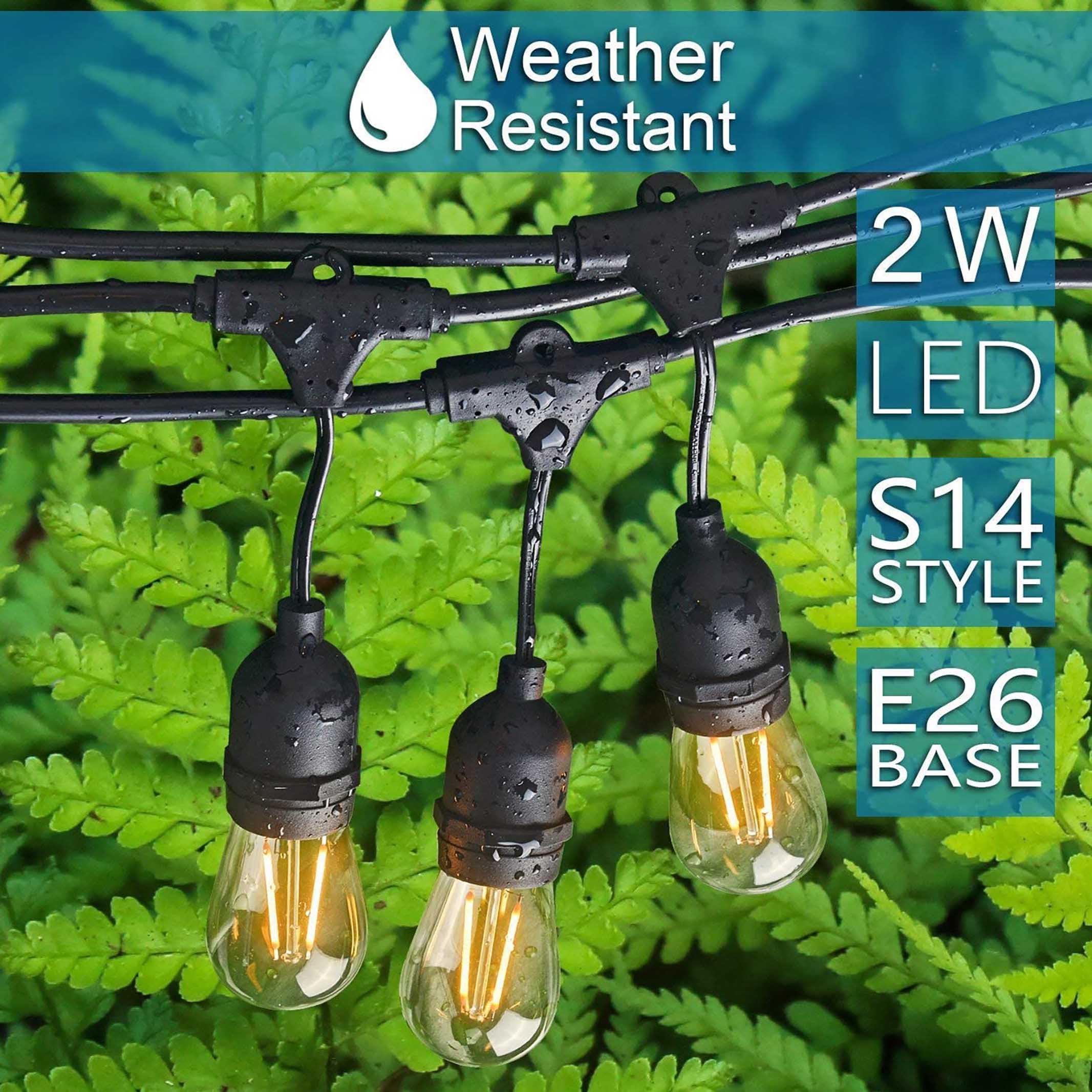 Banord 48FT Outdoor String Lights - Waterproof with 2W Dimmable LED Bulbs, Warm White, Perfect for Patio, Garden, Deck, and Party