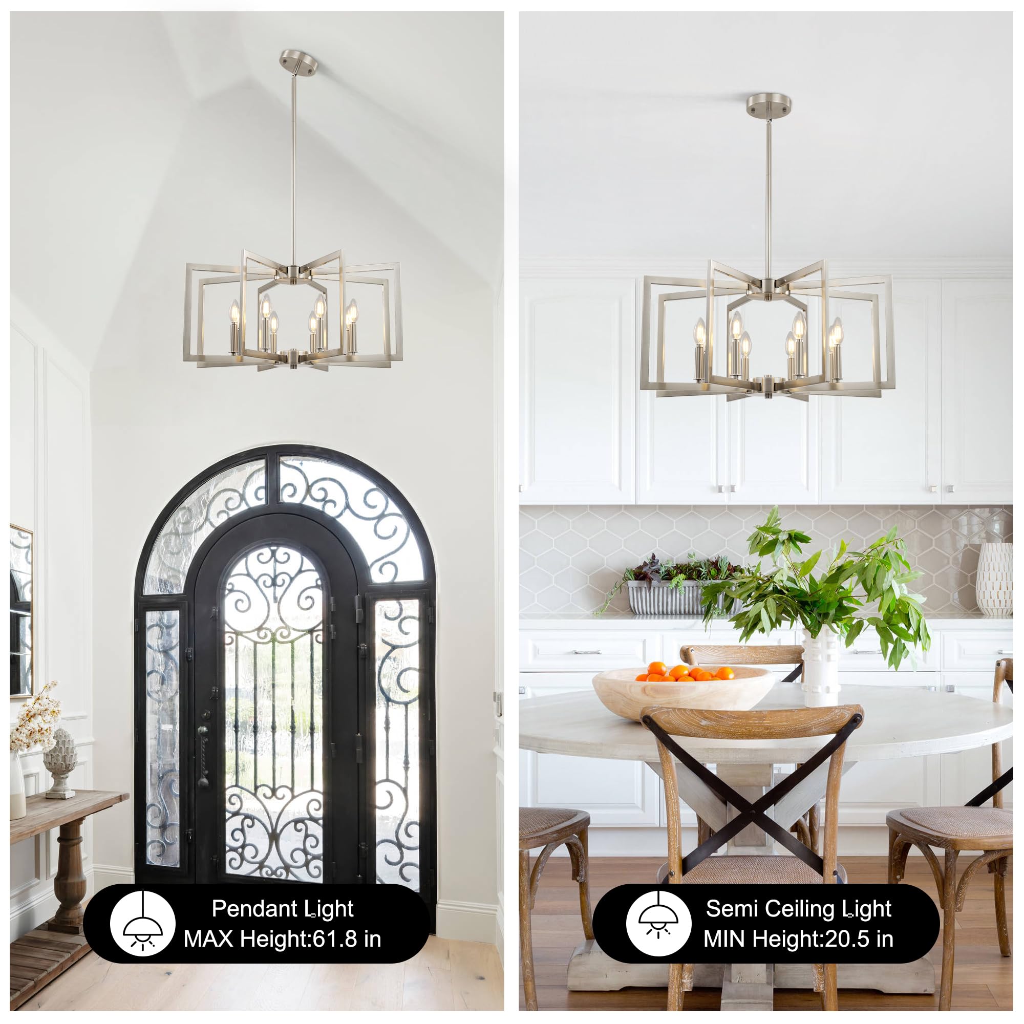 8-Light Large Brushed Nickel Chandeliers For Dining Room