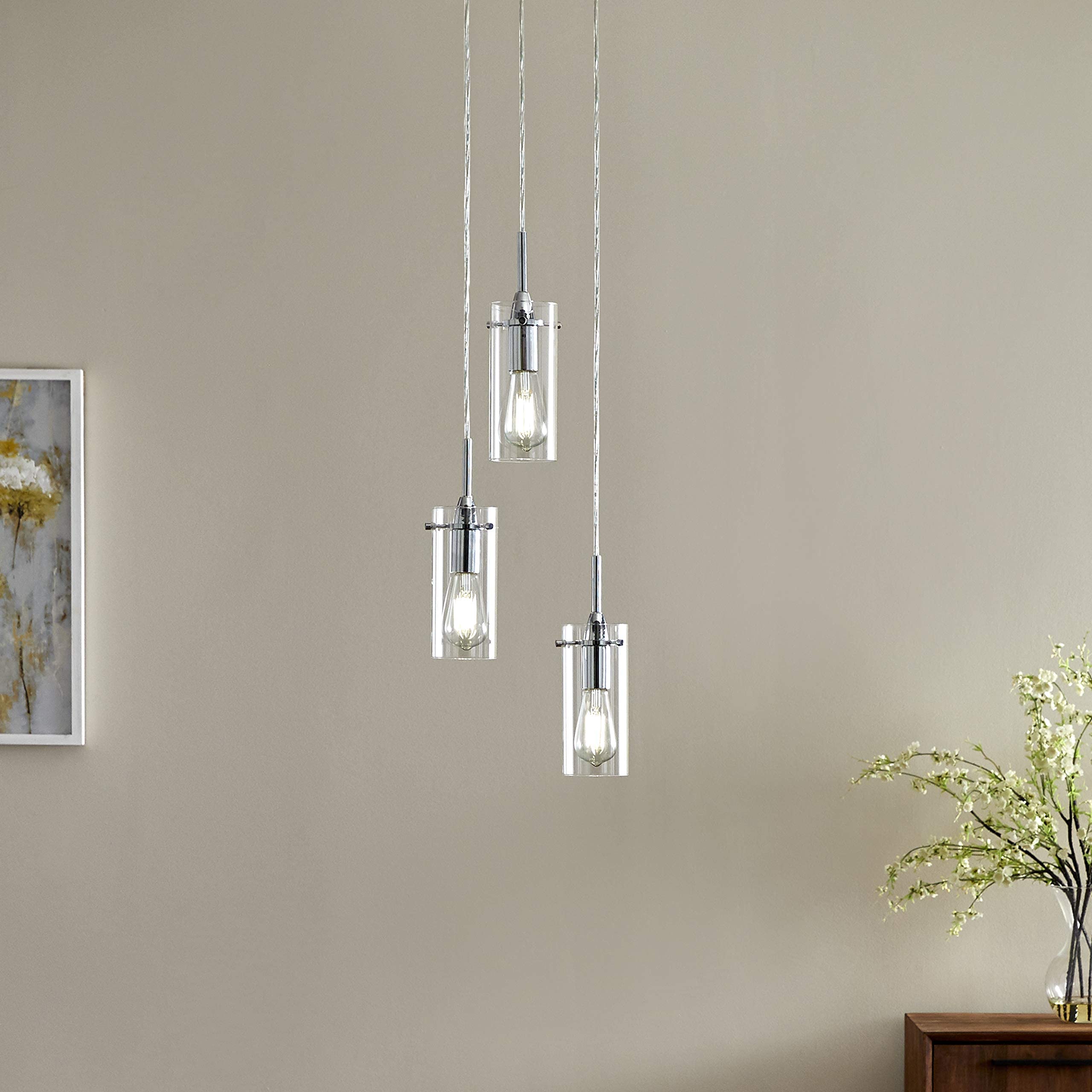 Linea di Liara 3-Light Cluster Pendant Light, Brushed Nickel Modern Chandelier, Foyer Fixture, Model LL-C43-1BN