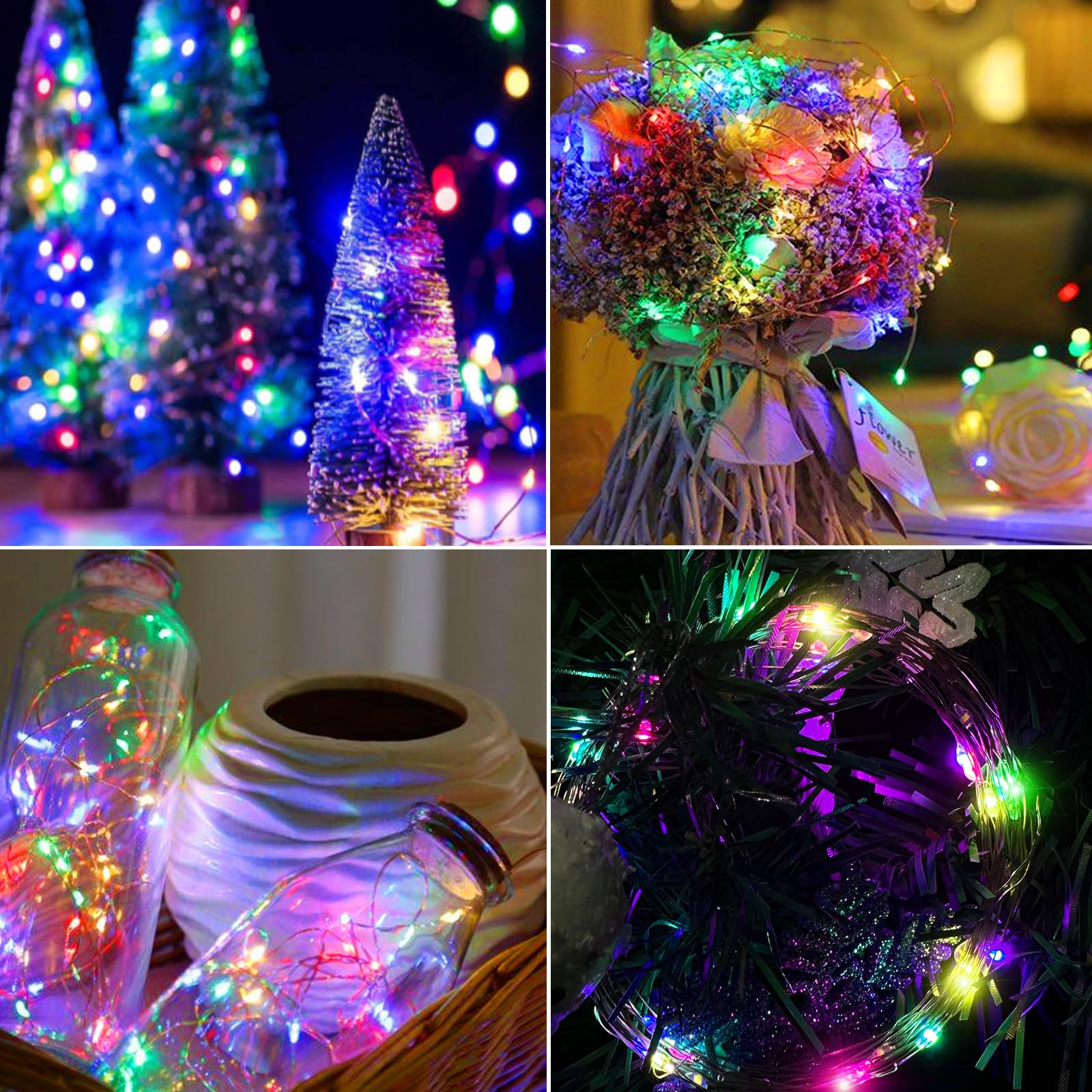 Aogist Led Fairy Lights 3 Modes Battery Operated String Lights Waterproof Silver Wire 7 Feet Firefly Starry Moon Mason Jar Lights For Diy Wedding Party Christmas (Multicolor, 12 Pack)