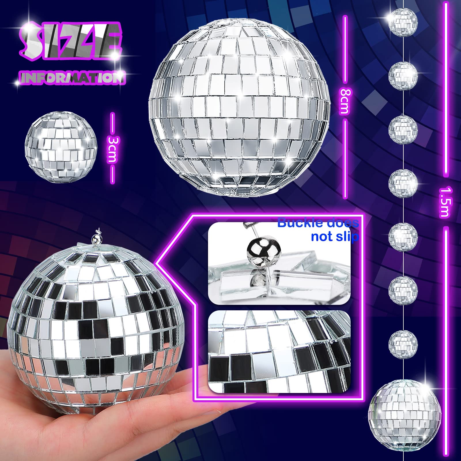 Sumind 8 Packs Disco Ball Party Decorations Mini Disco Ball Ornaments Silver Hanging Disco Ball Reflective Mirror Disco Ball for