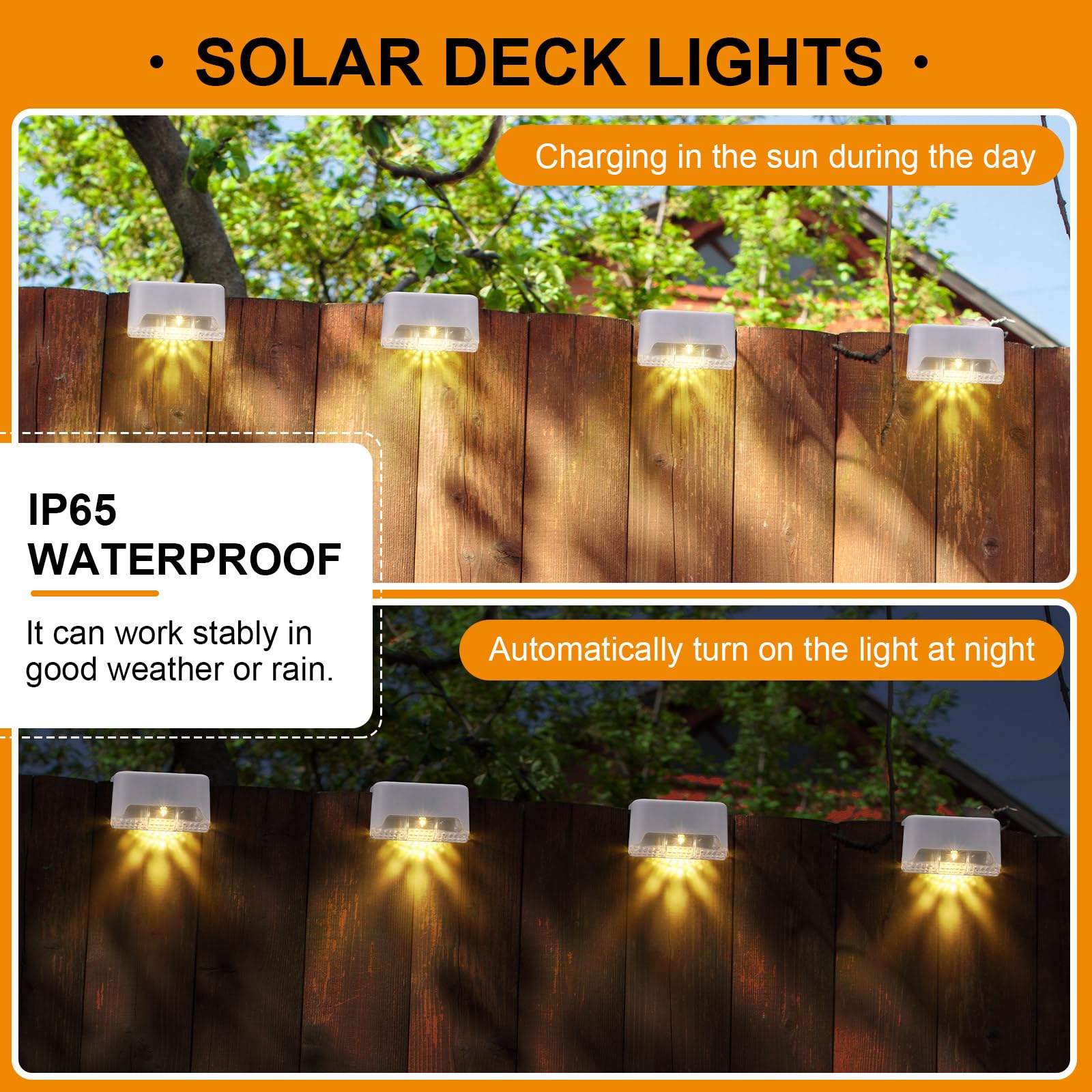 Geelin 32 Pcs Solar Deck Lights, Waterproof LED Step Fence Lights, ABS & Acrylic, White Shell, Warm White Light