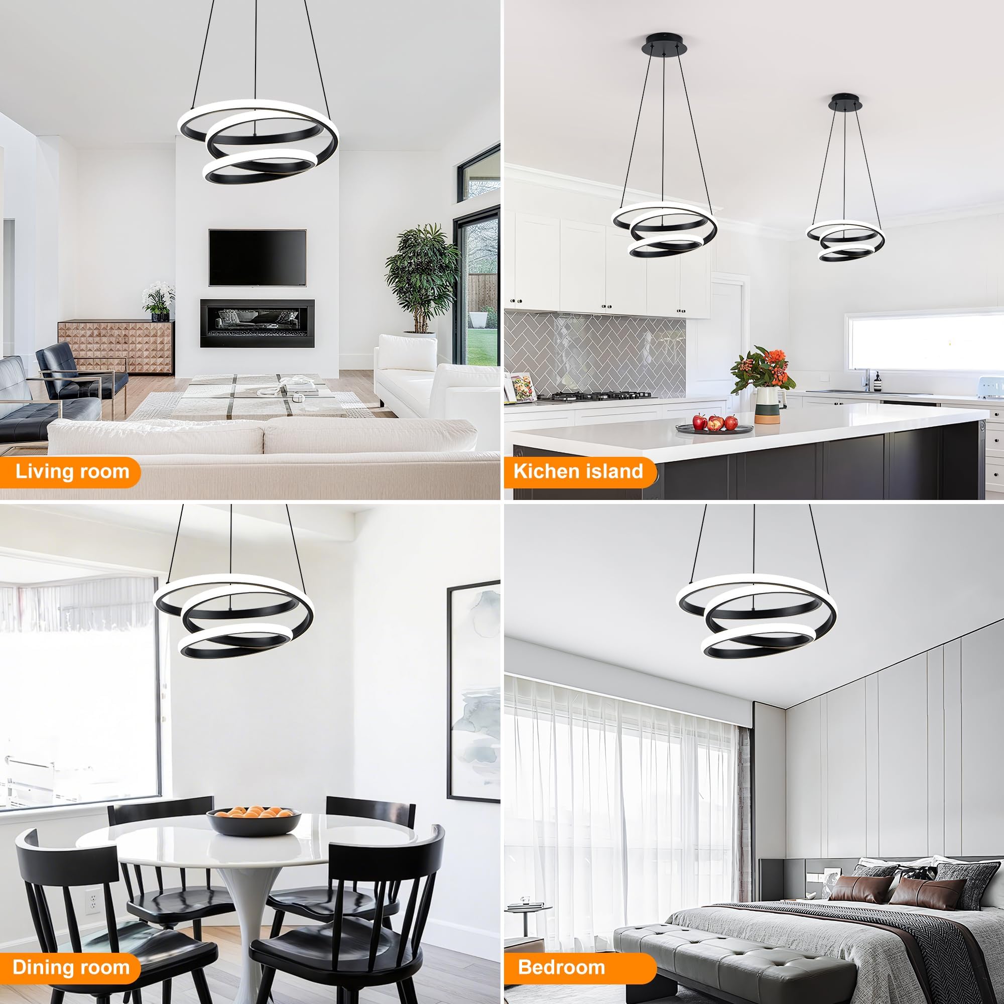 Mayful Modern Chandelier With Remote Control  3-Color Dimmable Led Pendant Light Fixtures  Height Adjustable Kitchen Island Lighting For Dining Room Bedroom Living Room Foyer Office Black 13.78 Inches