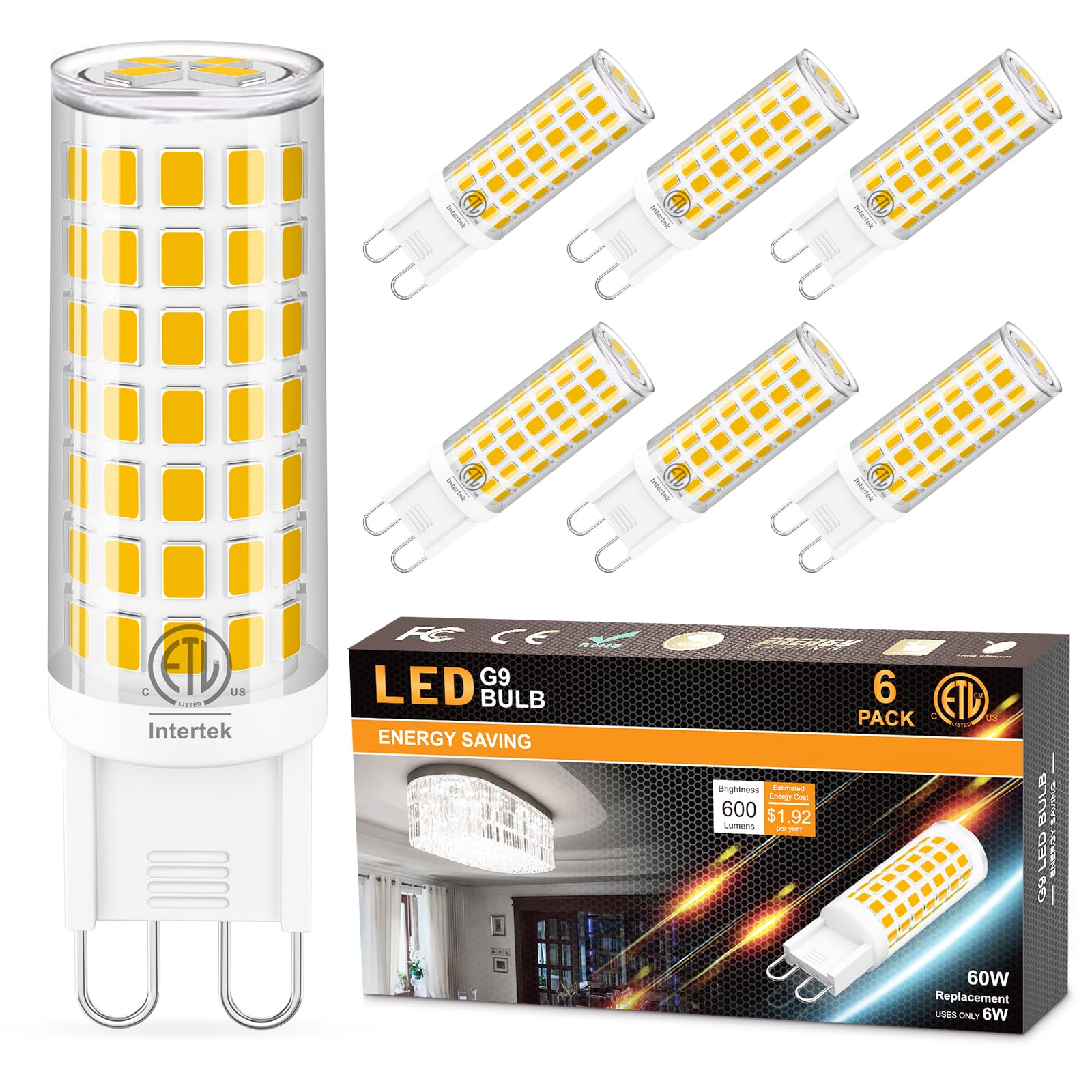 Hansang G9 Led Bulb Bi Pin Ceramic Base 2700K Soft White, 60W Halogen Equivalent T4 Led Light Bulbs, G9 Base Chandelier Light Bu