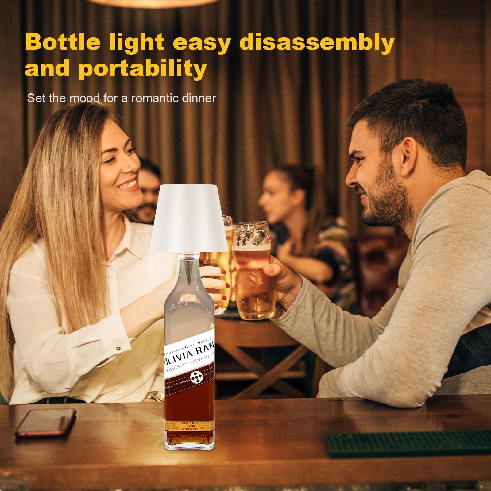 Mebaraul 2 Pack Wine Bottle Lamps, Rechargeable Wireless, Touch Dimming, White, Model JP001-RG01